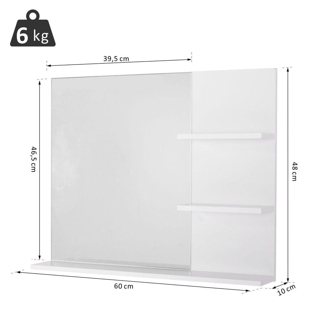 Easycomfort Mobiletto Pensile Bagno 60 x 10 x 48cm, with Specchio e 3 Ripiani, Armadietto wall-mounted in MDF white
