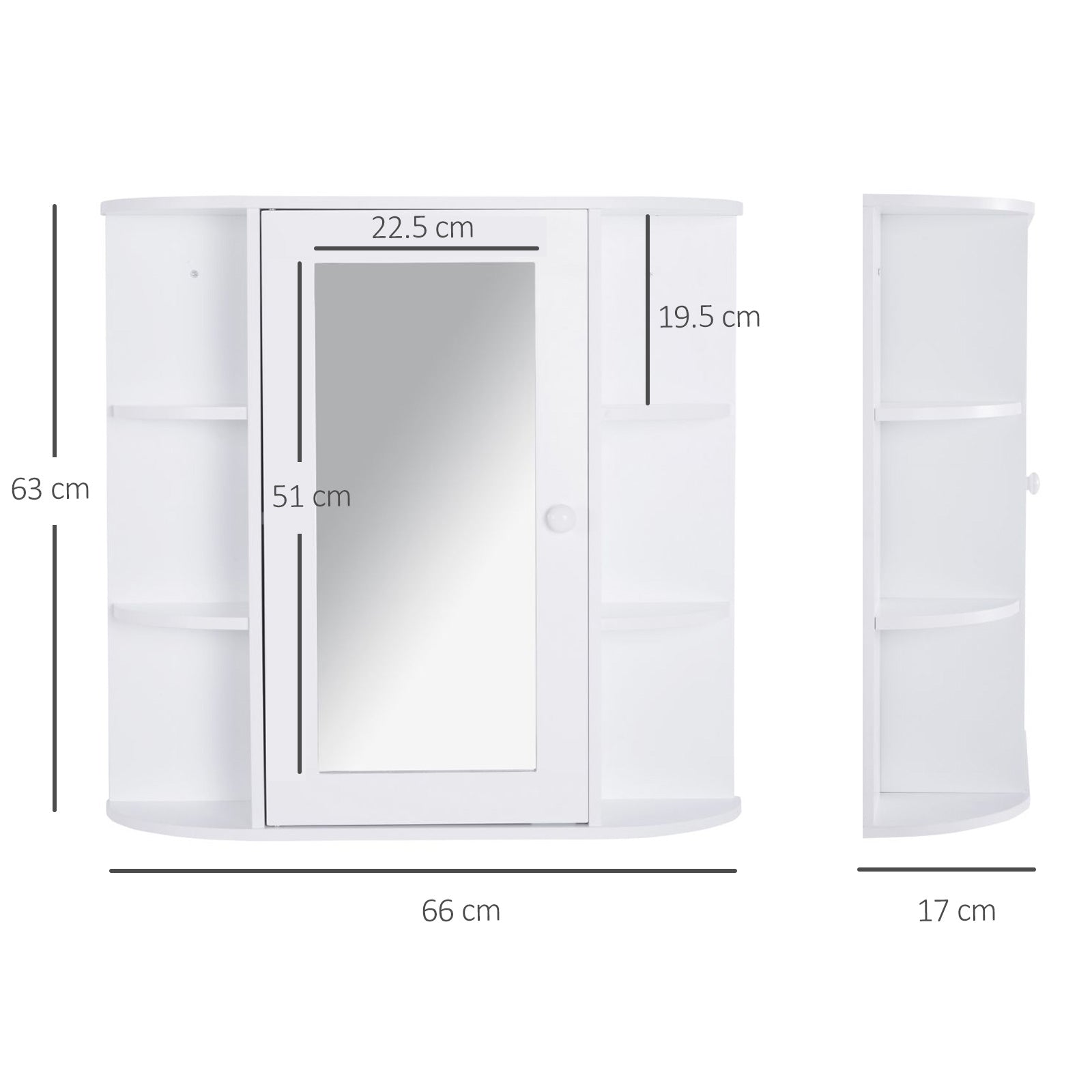 EasyComfort Mobiletto Pensile da Bagno, Armadietto Bagno with Specchio, Anta Centrale e Mensole in Legno white (60 x 17 x 63 cm)