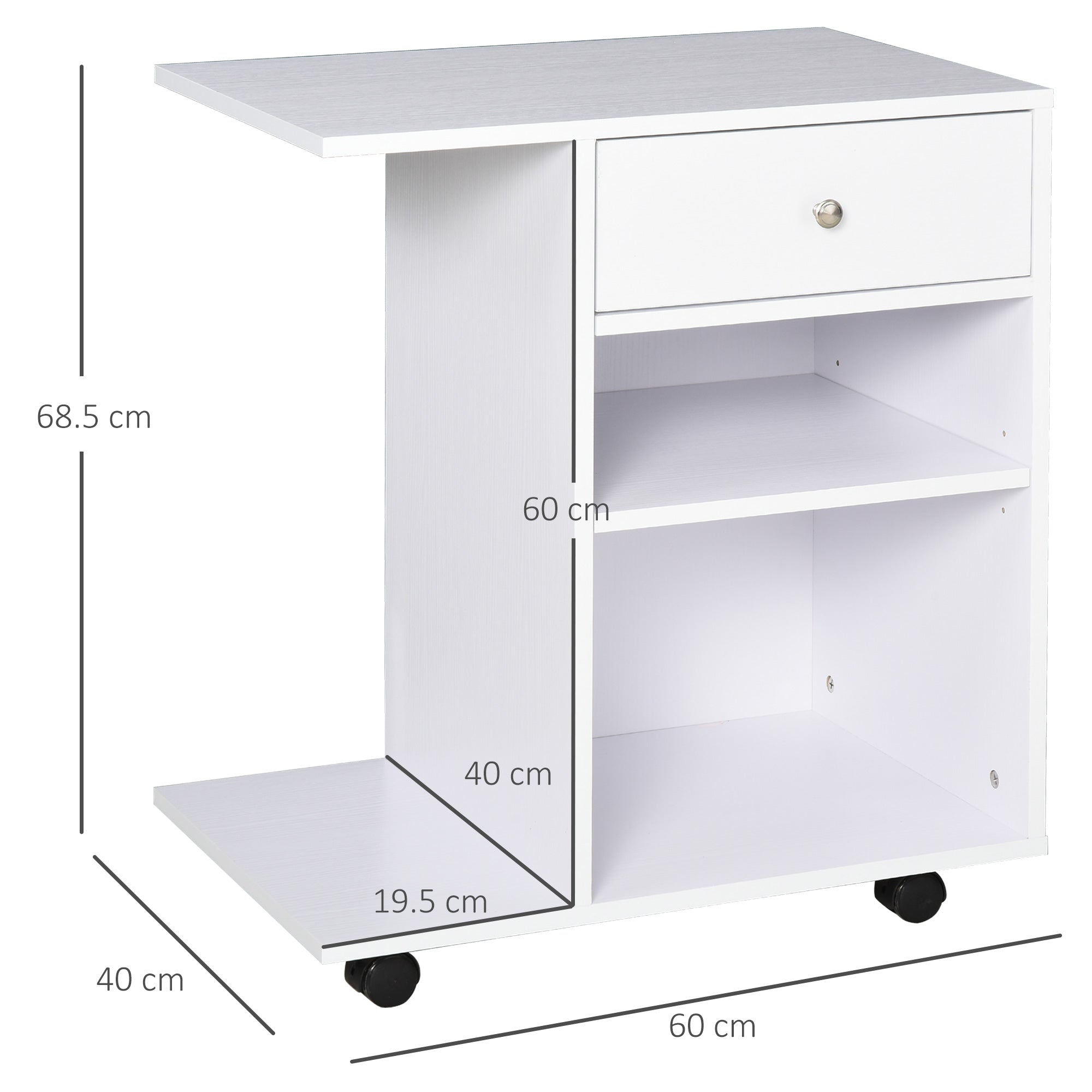 EasyComfort printermeubel hout met 4 wielen, wit
