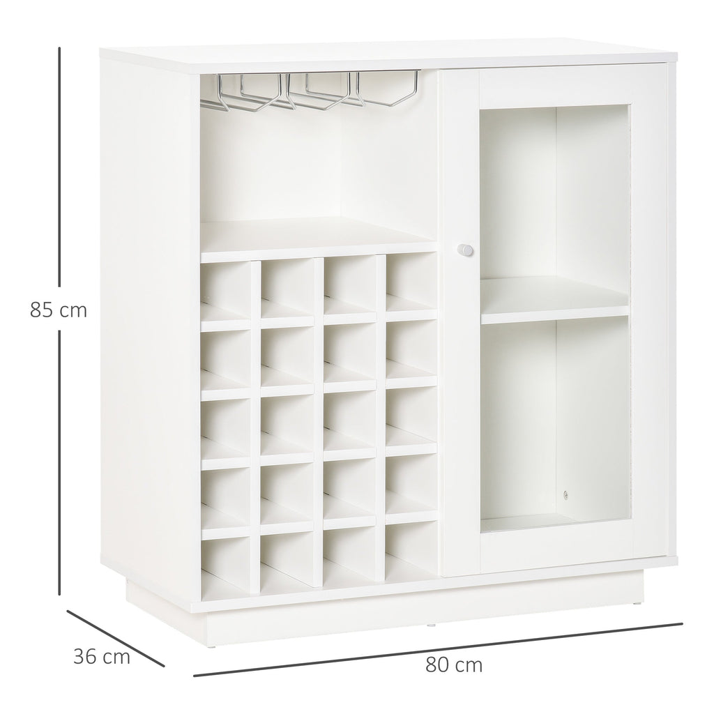 EasyComfort Mobiletto Portabottiglie Vini with Porta Calici e Armadietto, Capacità 20 Bottiglie, 80x36x85 cm, white