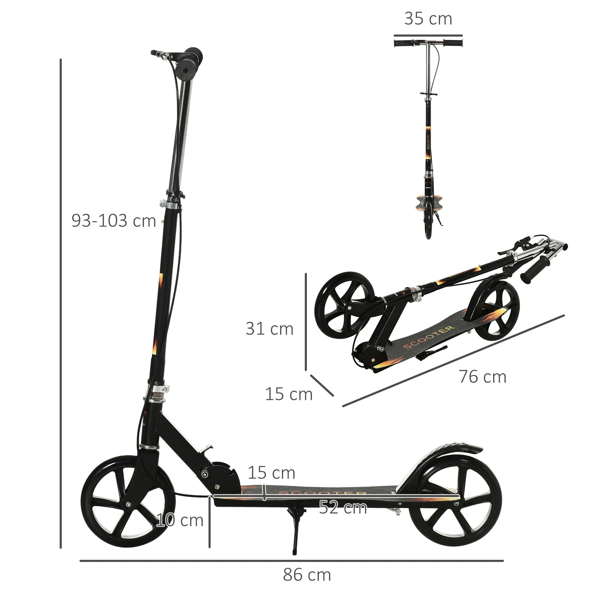 Easycomfort Monopattino per Bambini 7-14 Anni with Manubrio Regolabile su 3 Altezze, 86x35x93/98/103 cm, black