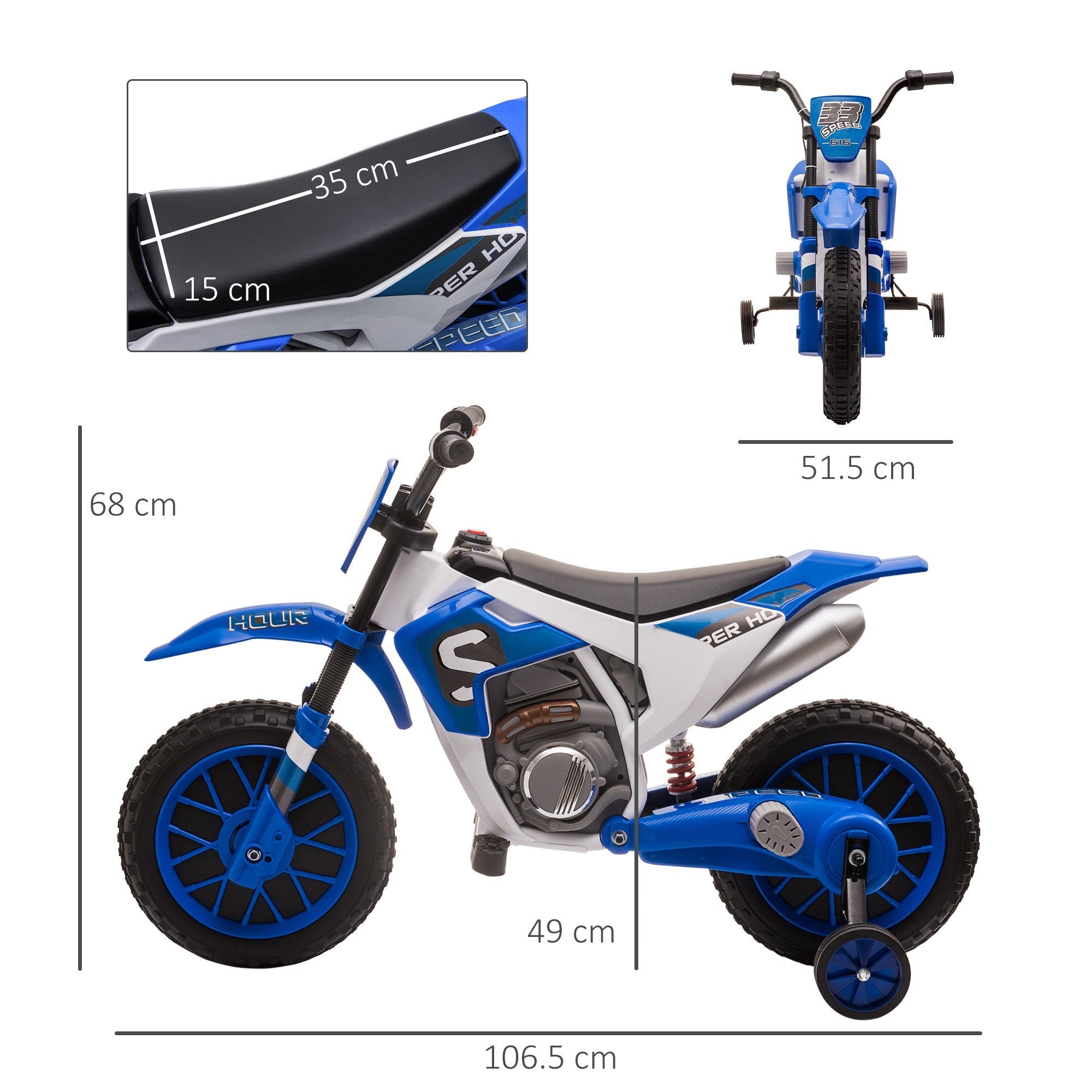 Easycomfort elektrische crossmotor voor kinderen 12V - blauw