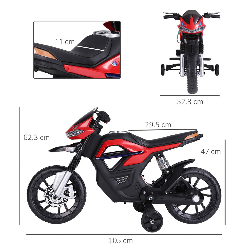 Easycomfort Moto Elettrica per Bambini da 6V with Rotelle, Fari e Musica, in PP e Metallo, 105x52.3x62.3 cm, Rosso