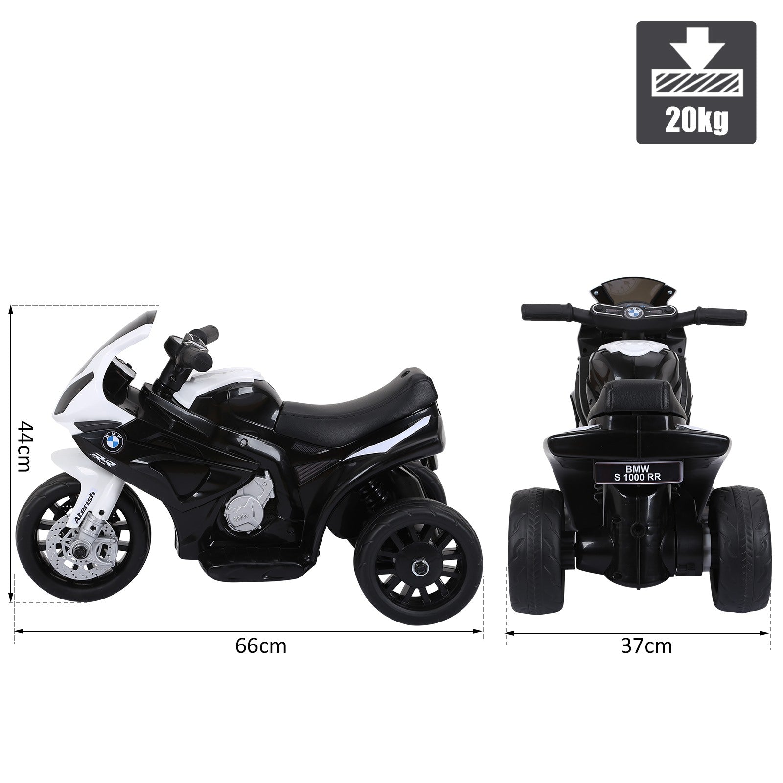 Easycomfort Moto Elettrica per Bambini Max. 20kg with Licenza BMW, Macchina Elettrica with 3 Ruote, Batteria Ricaricabile 6V, white Nera, 66x37x44cm