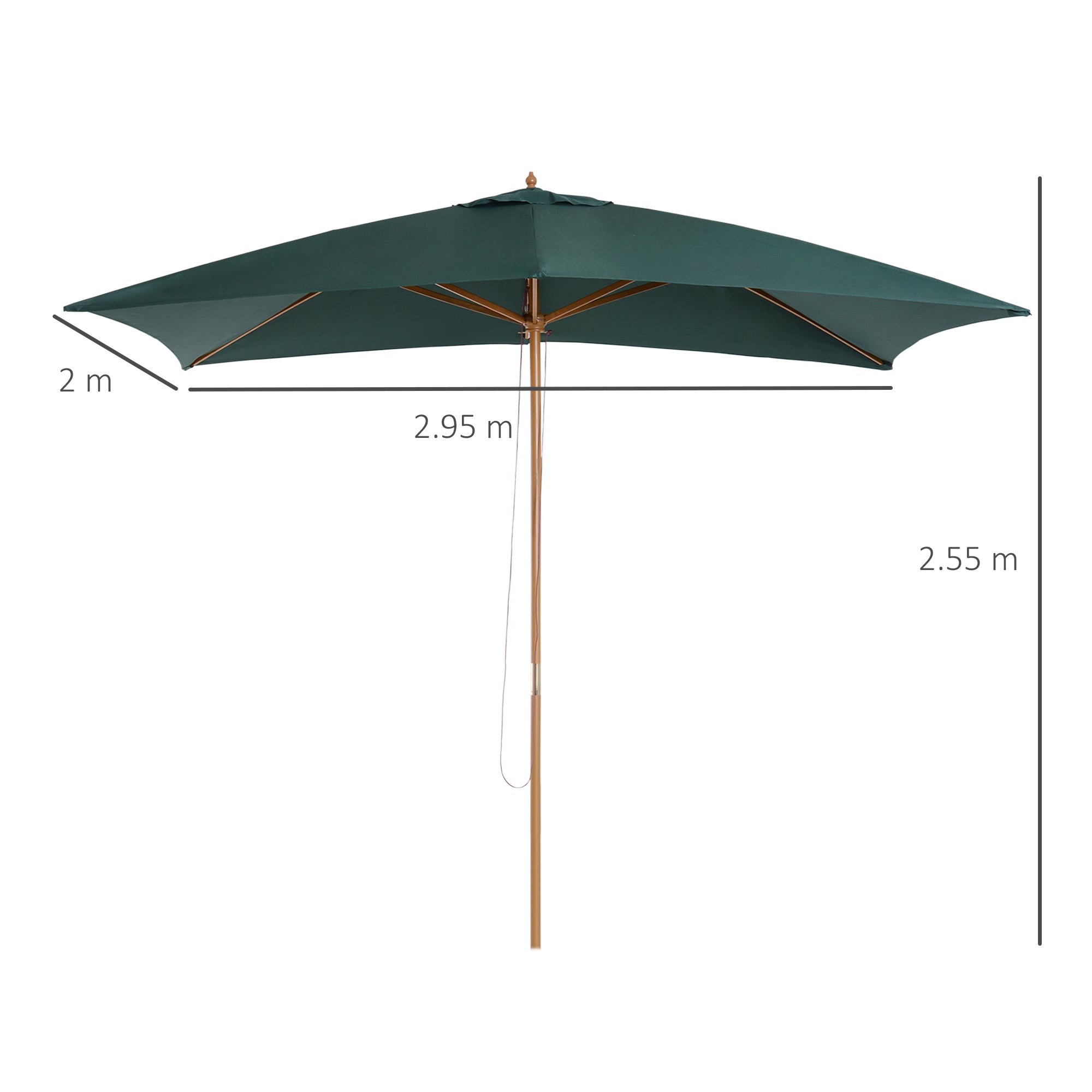 EASYCOMFORT 2x3 m Garden Umbrella in Lacquered Wood and Bamboo with Removable Cover, Dark Green