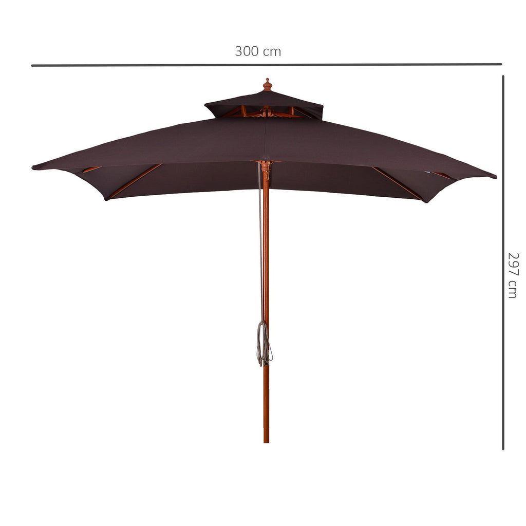 EASYCOMFORT 3x3 m Garden and Terrace Umbrella with 8 Ribs and 2-Level Parasol Cover, Brown