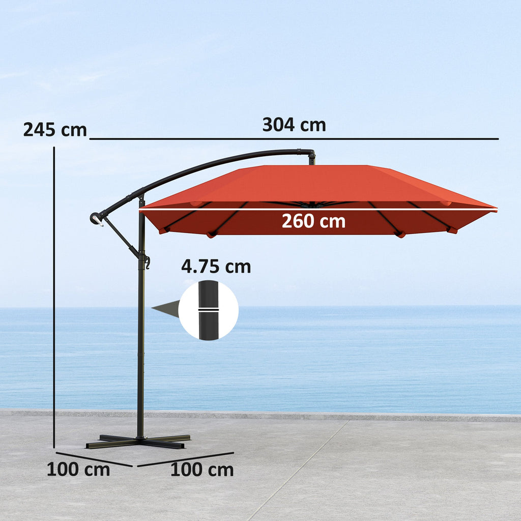 EasyComfort Ombrellone a Sbalzo Parasol 260x304x245 cm Bordeaux