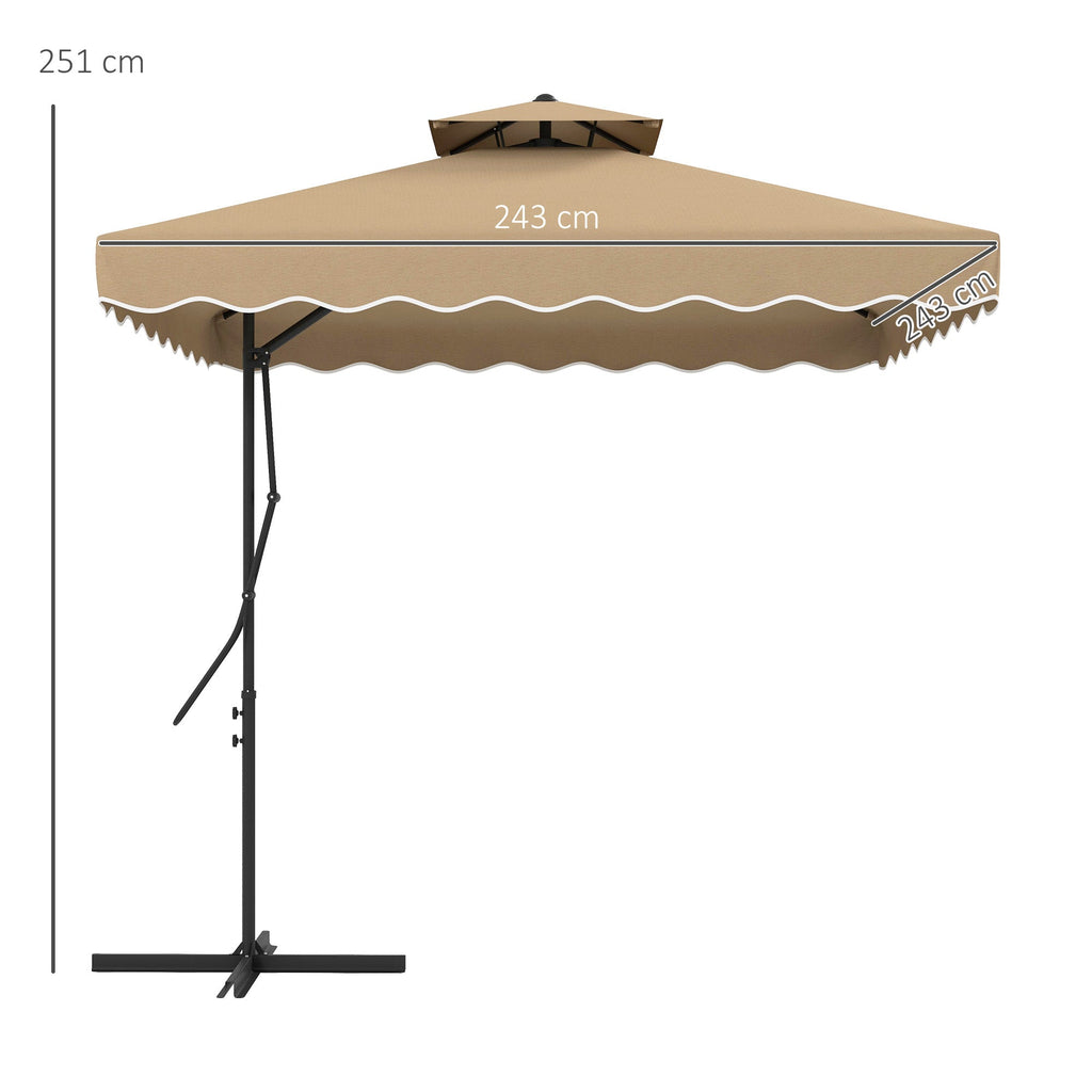 EasyComfort Uitkragende parasol 243x243 cm, dubbel dak, kaki