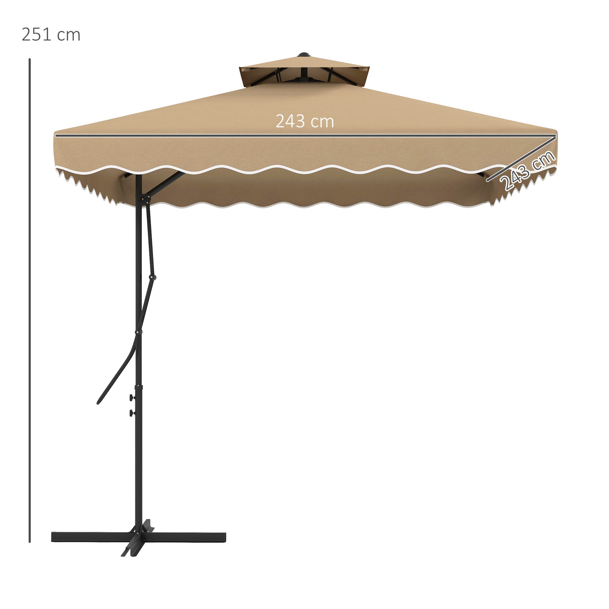 EasyComfort Uitkragende parasol 243x243 cm, dubbel dak, kaki