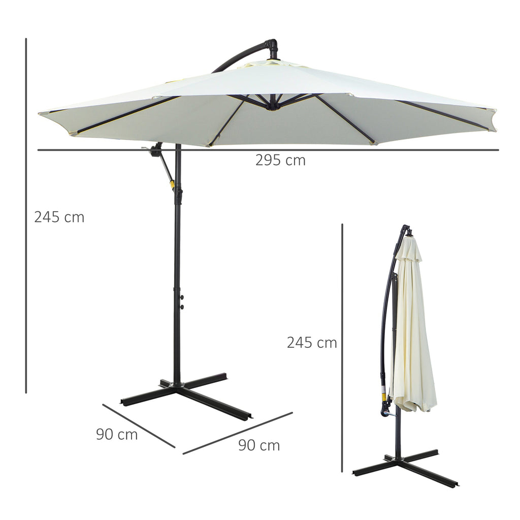EASYCOMFORT Outdoor Umbrella 3x2.5 m with Crank, in Steel and Anti-UV Polyester, Cream