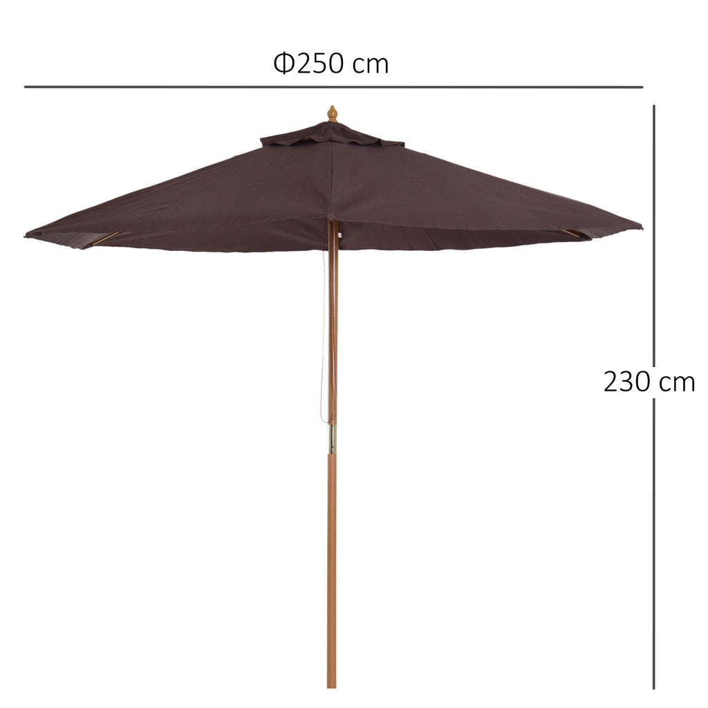 EASYCOMFORT Garden Umbrella 2.5x2.3 m 6 Ribs with Crank, in Wood and Polyester, Brown