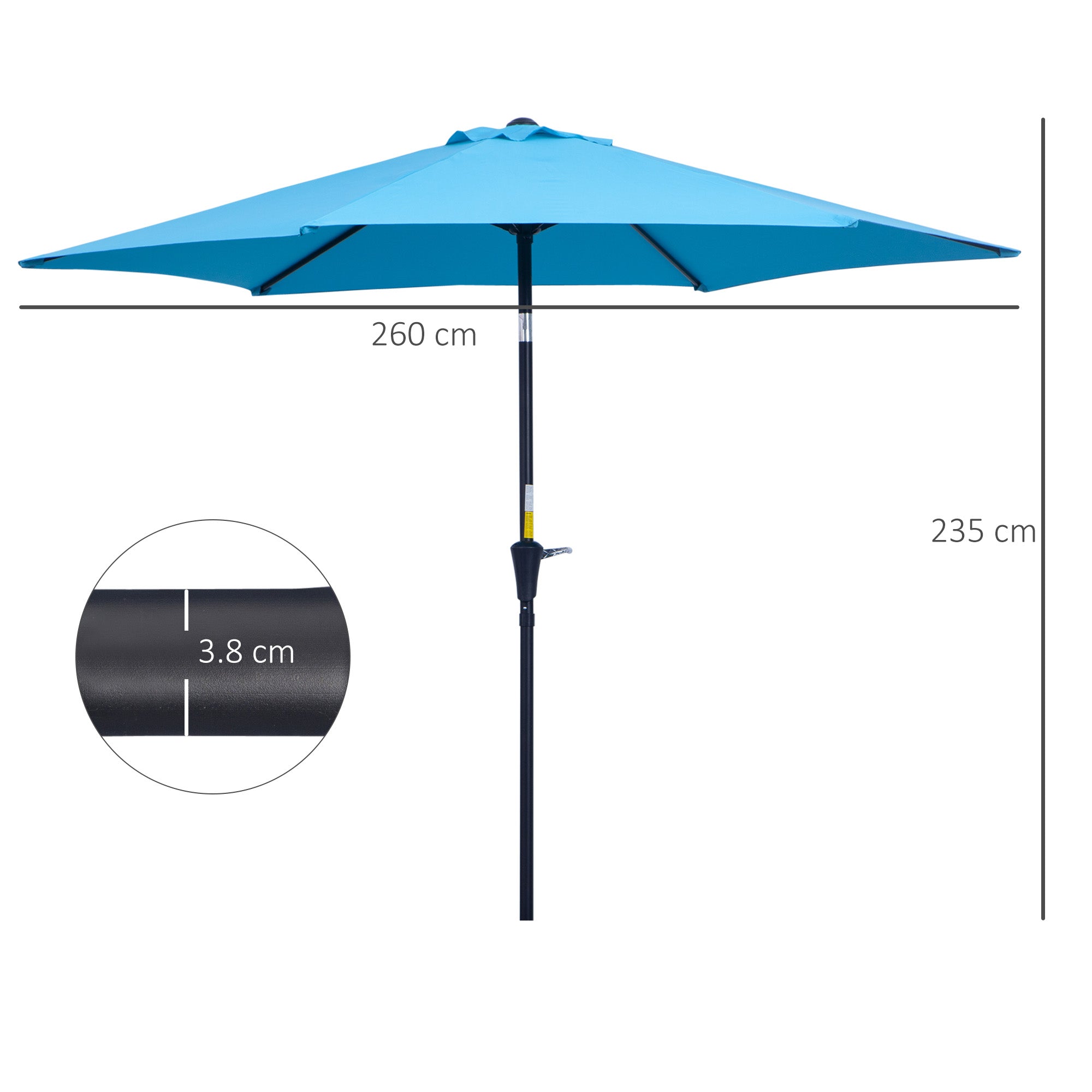 EasyComfort Tuinparasol Ø270 cm met slinger en kantelkop, blauw