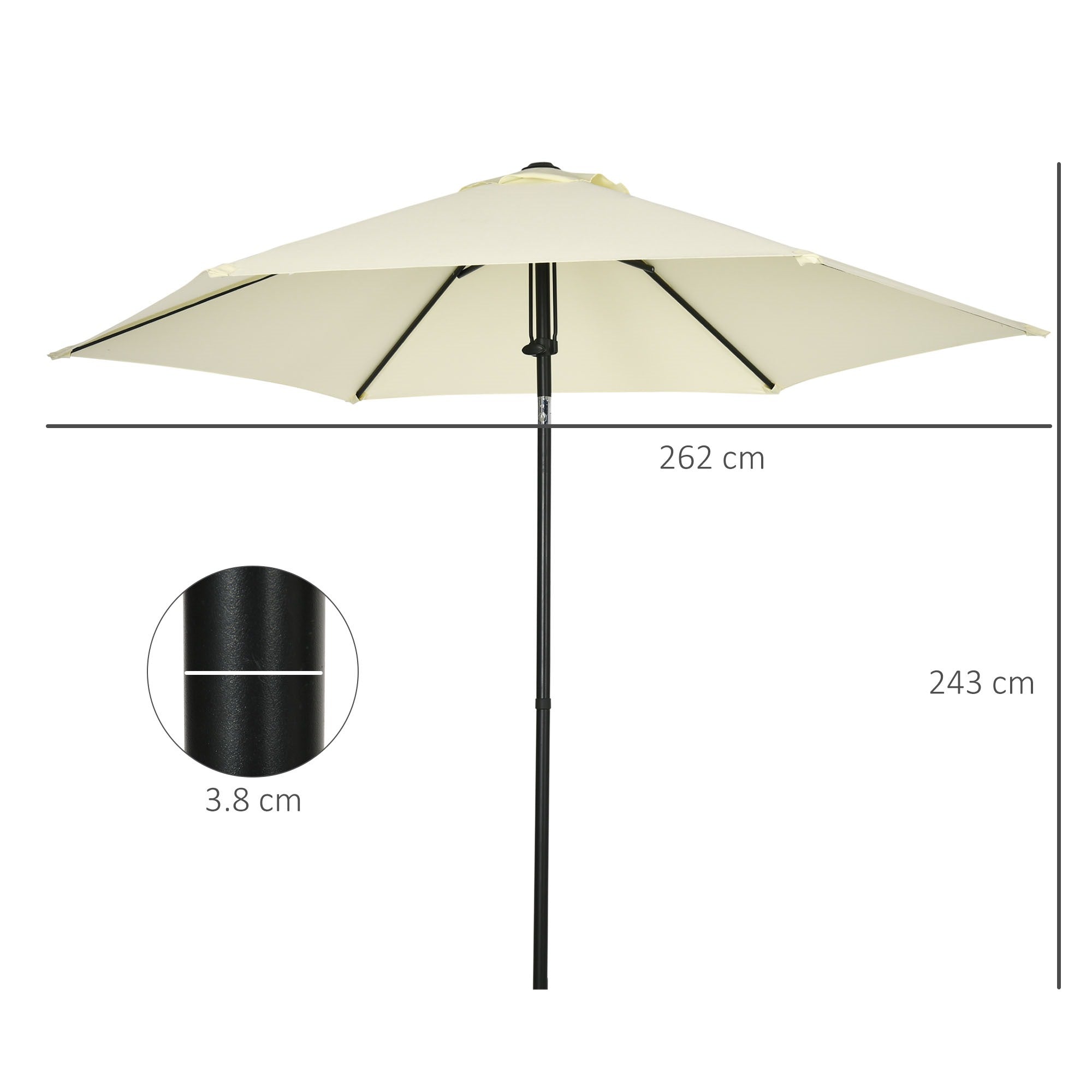 Easycomfort Ombrellone da Giardino 2.7x2.5 m, in Poliestere e Metallo with Tettuccio Inclinabile, Beige black