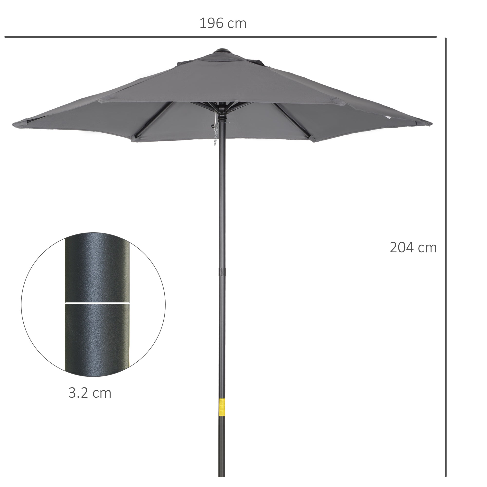 EasyComfort Tuinparasol Ø196 cm, 6 stokken, antraciet