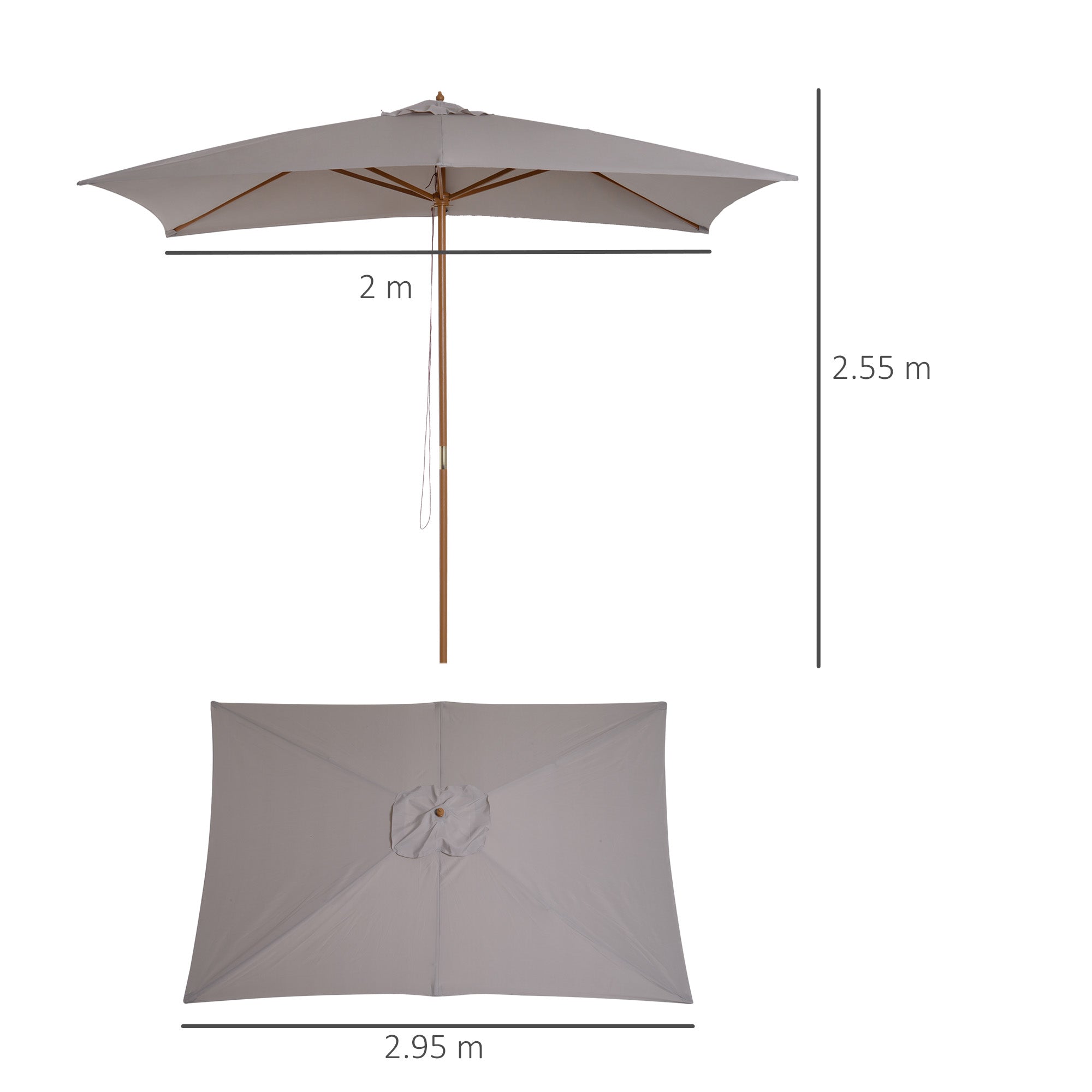 EasyComfort Ombrellone da Giardino 2x3 m Impermeabile, in Legno with Copertura Rimovibile in Poliestere, Grigio