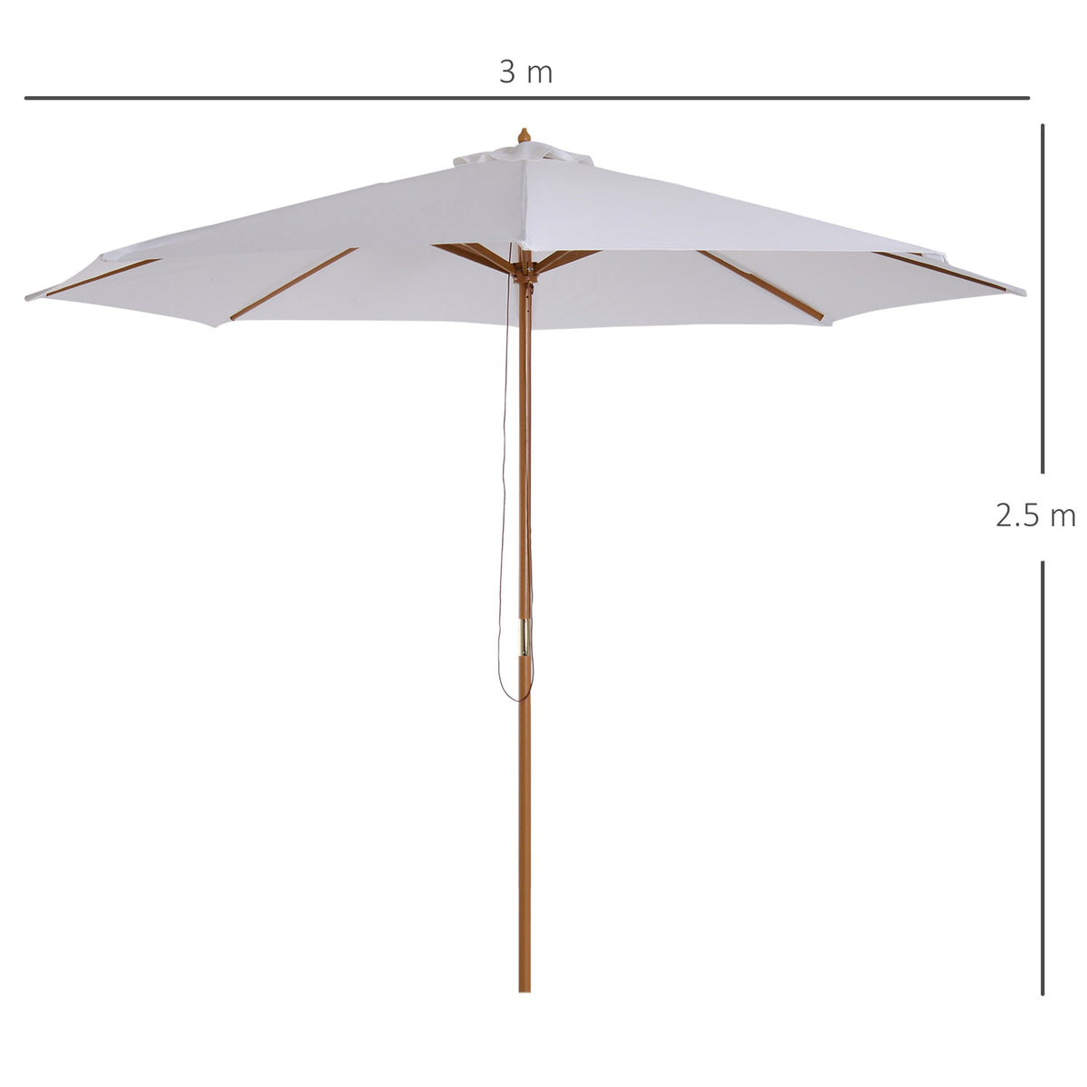 EasyComfort Garden Umbrella parasol 3*2.5m — 8-slat houten paal, crème