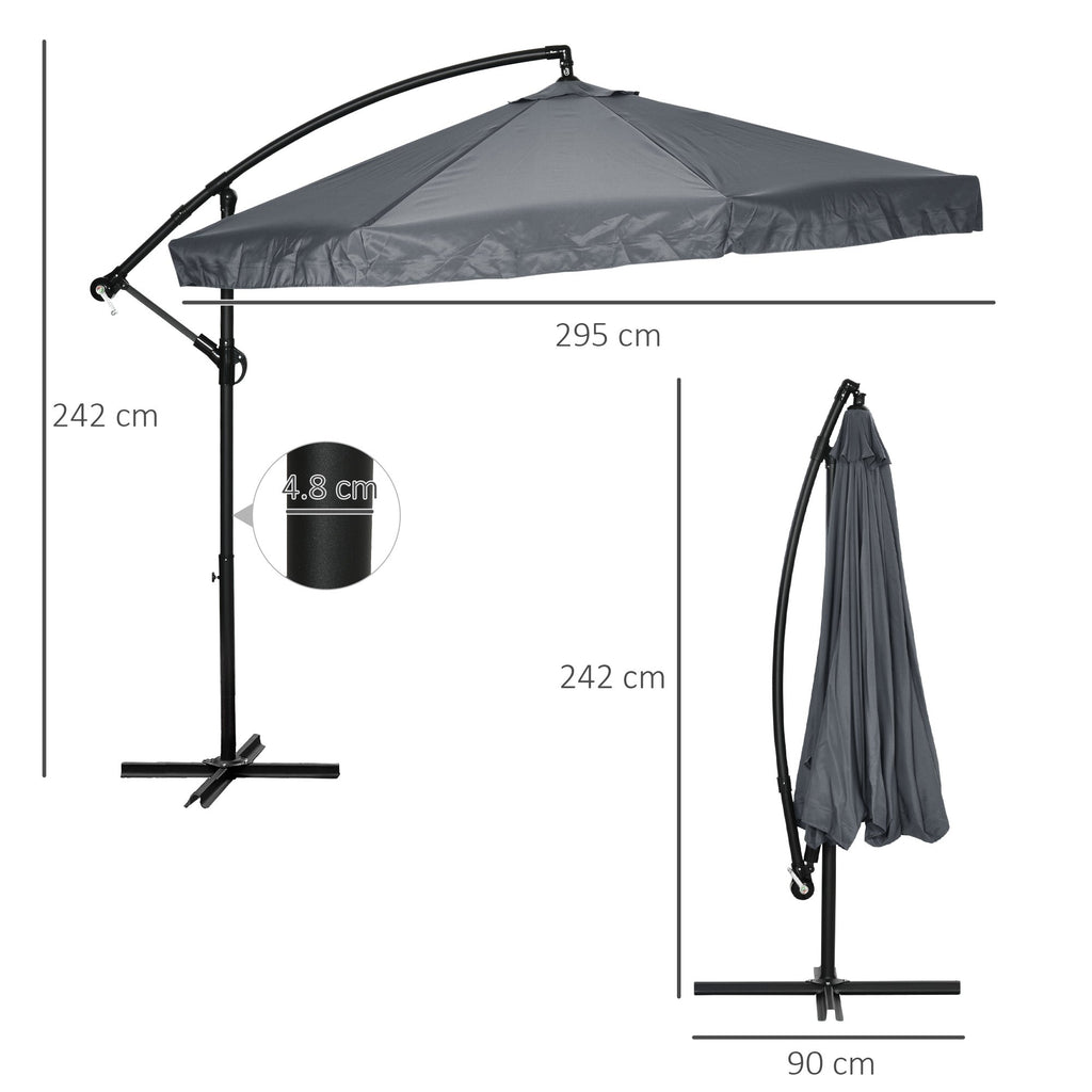EasyComfort Ombrellone da Giardino 3x3 m with Zanzariera, Apertura a Manovella e Base a Croce, Grigio Scuro