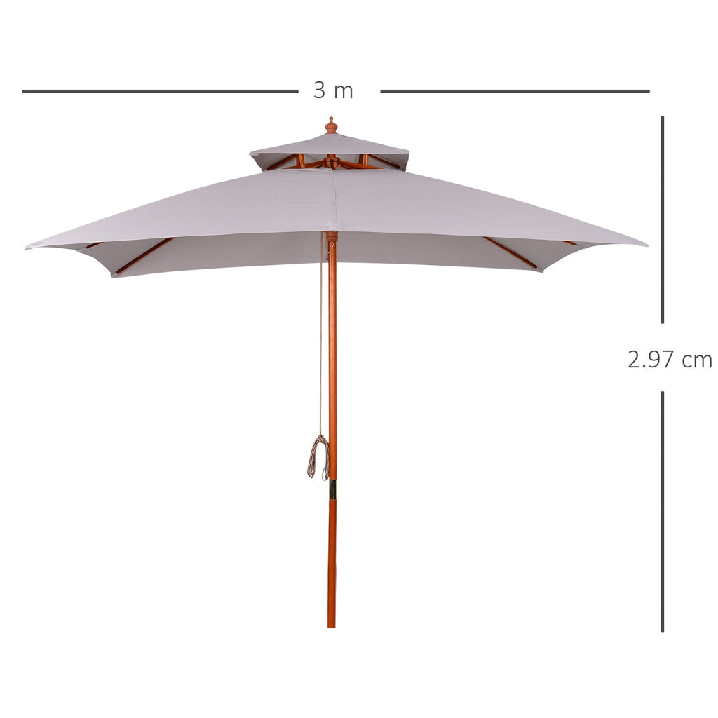 EasyComfort Ombrellone da Giardino 3x3m with 8 Stecche in Bambù e Copertura Parasole a 2 Livelli, Grigio