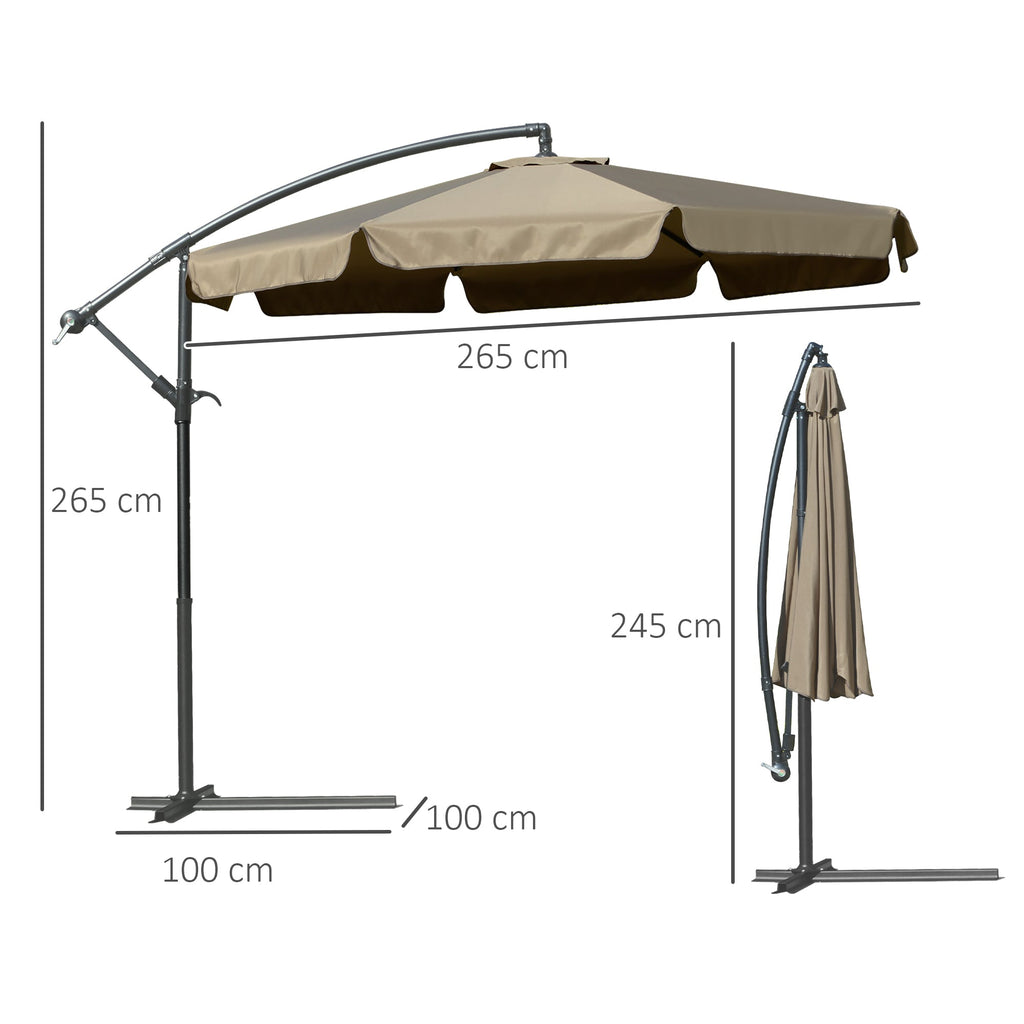 EasyComfort Ombrellone da Giardino a Braccio with Apertura a Manovella in Metallo e Poliestere, Ø2.7x2.7 m, Caffè