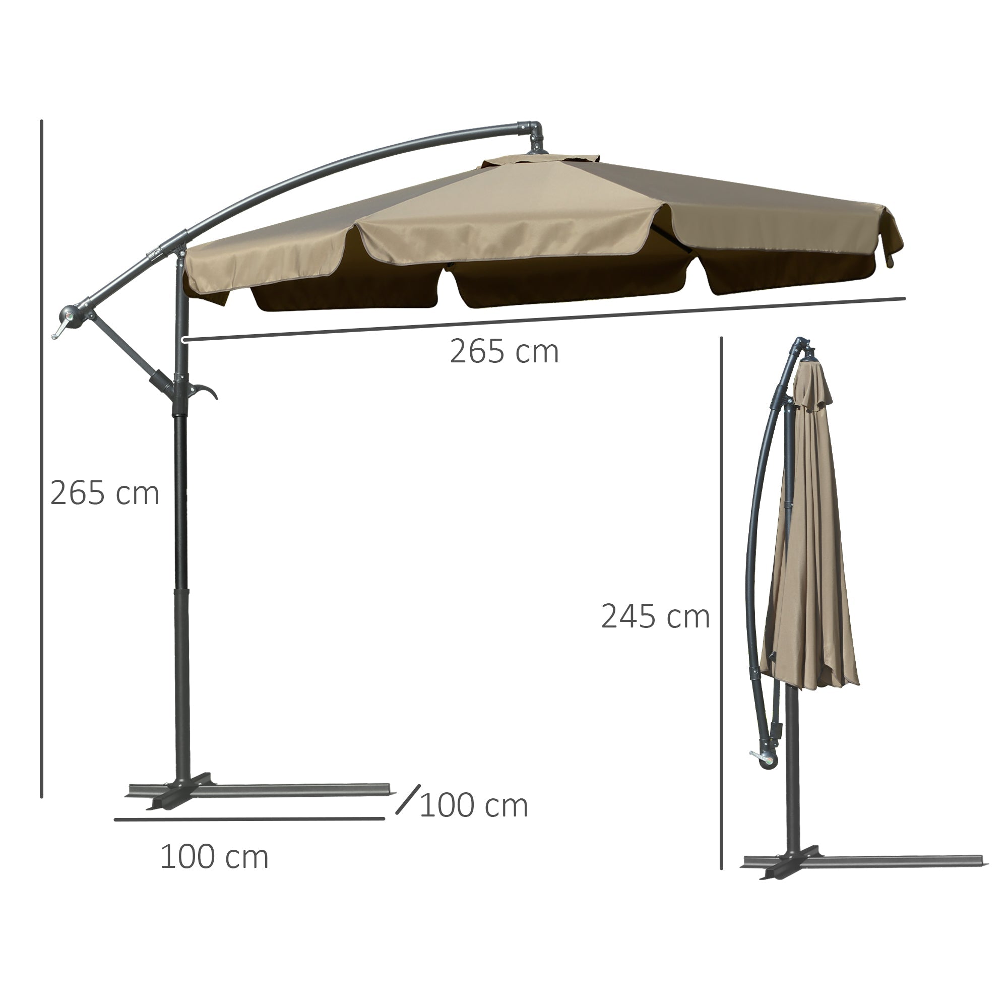 EasyComfort Ombrellone da Giardino a Braccio with Apertura a Manovella in Metallo e Poliestere, Ø2.7x2.7 m, Caffè