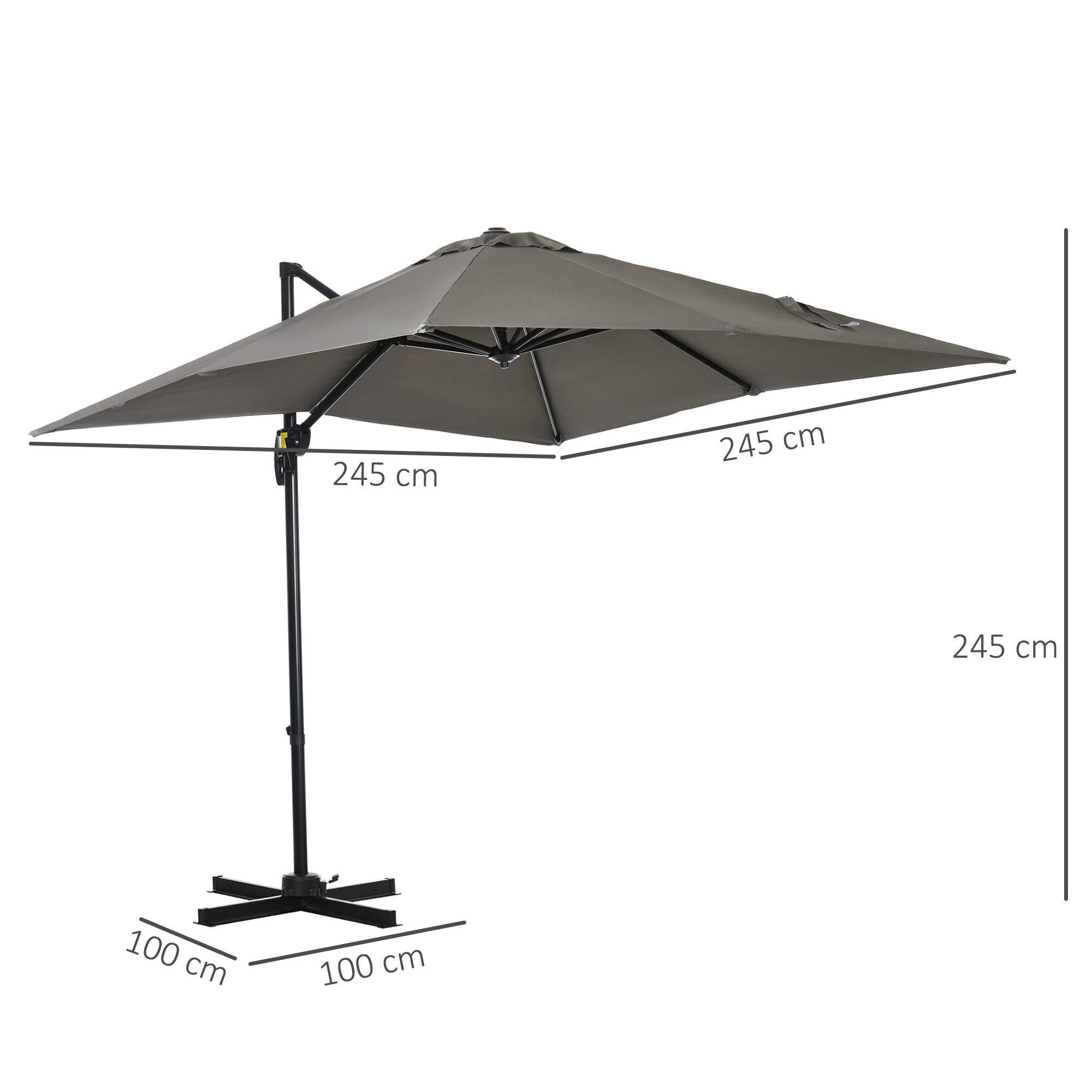 EasyComfort Ombrellone da Giardino a Manovella 2.5x2.5 m with Rotazione 360° e Parasole Regolabile, Grigio Chiaro