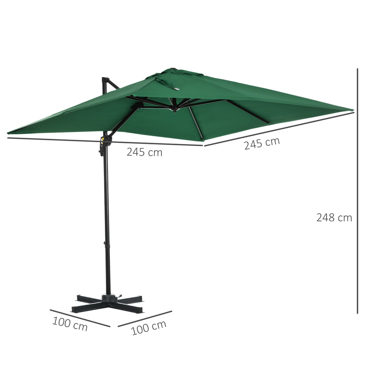EasyComfort Parasol 2,5x2,5 m met slinger, 360° rotatie, groen