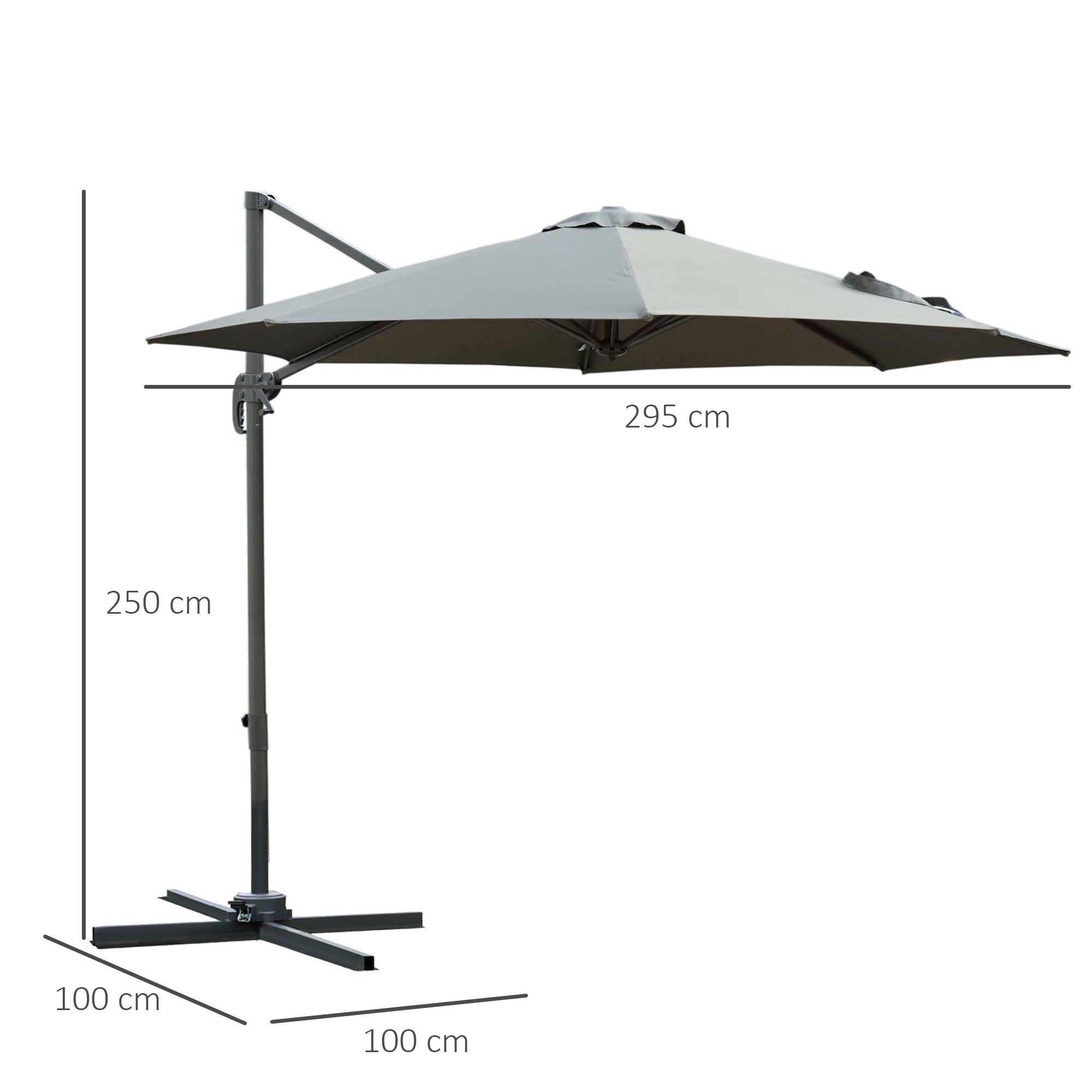 EasyComfort Ombrellone da Giardino a Manovella e a 8 Stecche with Angolazione Regolabile, Ø2.95x2.5 m, Grigio