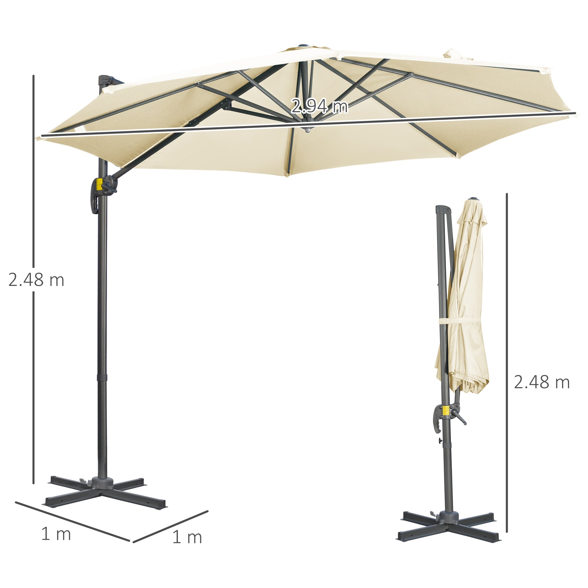 Easycomfort Ombrellone da Giardino Decentrato 3x2.5 m with Angolazione Regolabile e Girevole a 360°, Crema