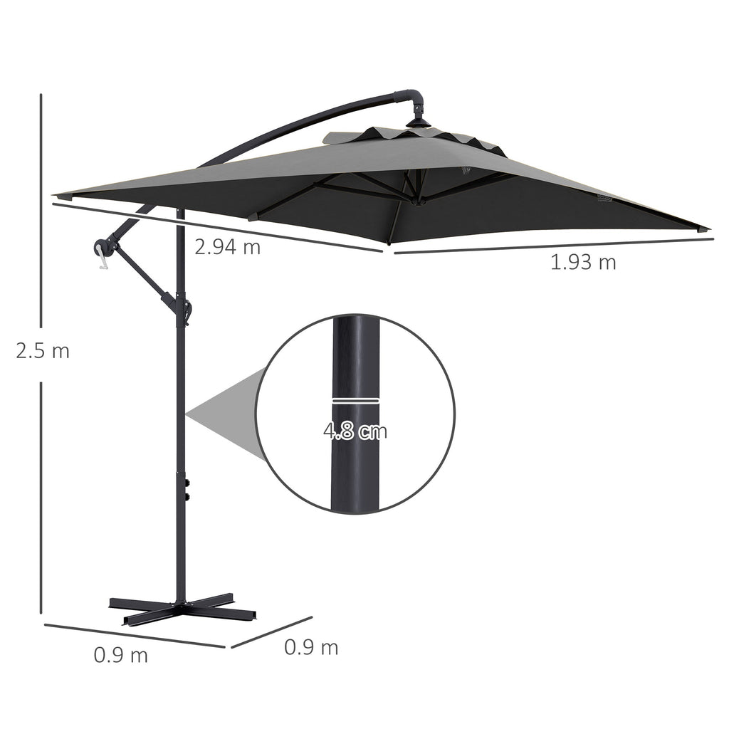 EasyComfort Decentrische zweefparasol 294×193 cm, grijs