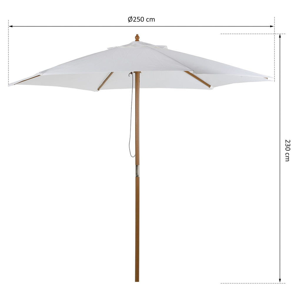 EASYCOMFORT Bamboo Garden Umbrella, Cream White, Ø250 x 230cm