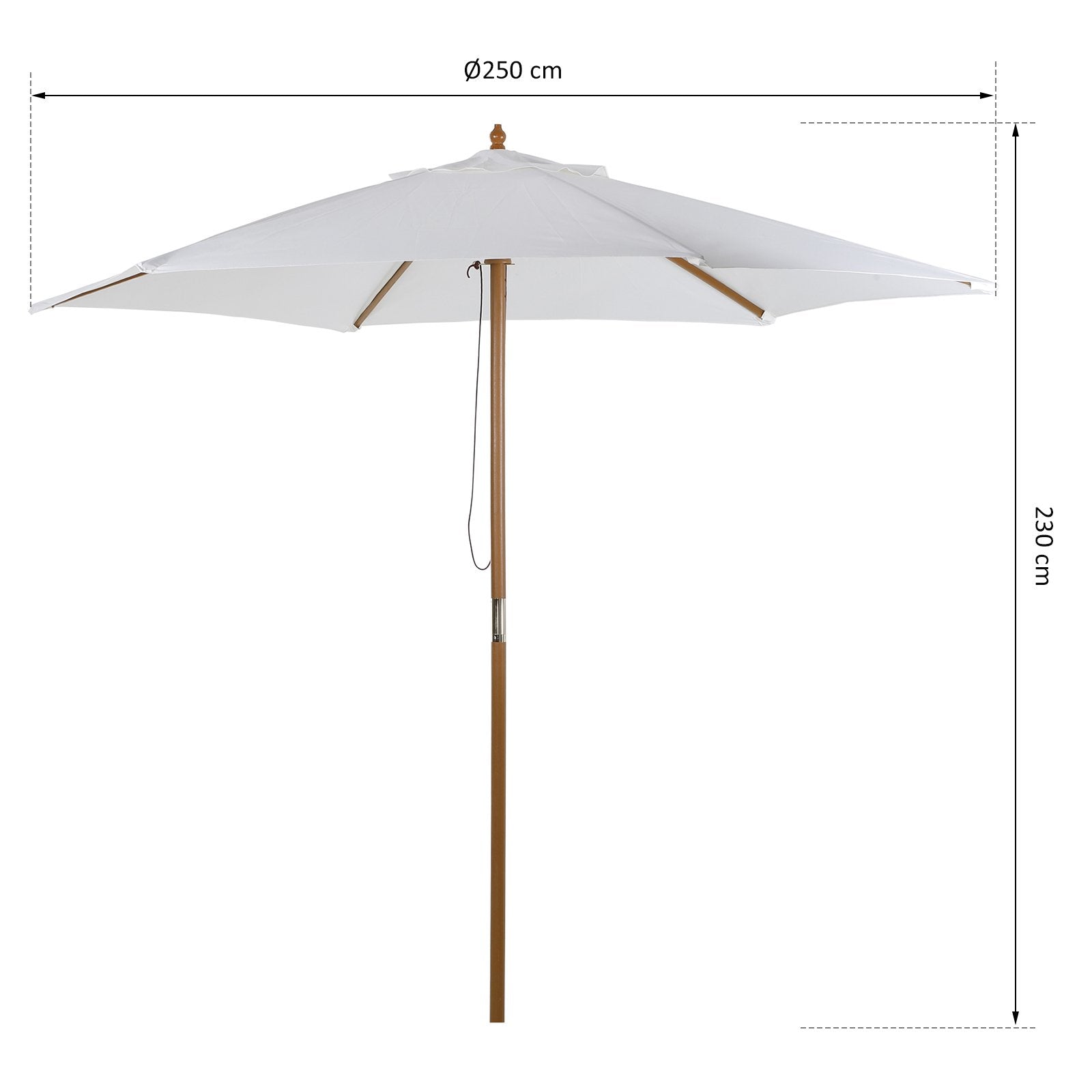 EASYCOMFORT Bamboo Garden Umbrella, Cream White, Ø250 x 230cm