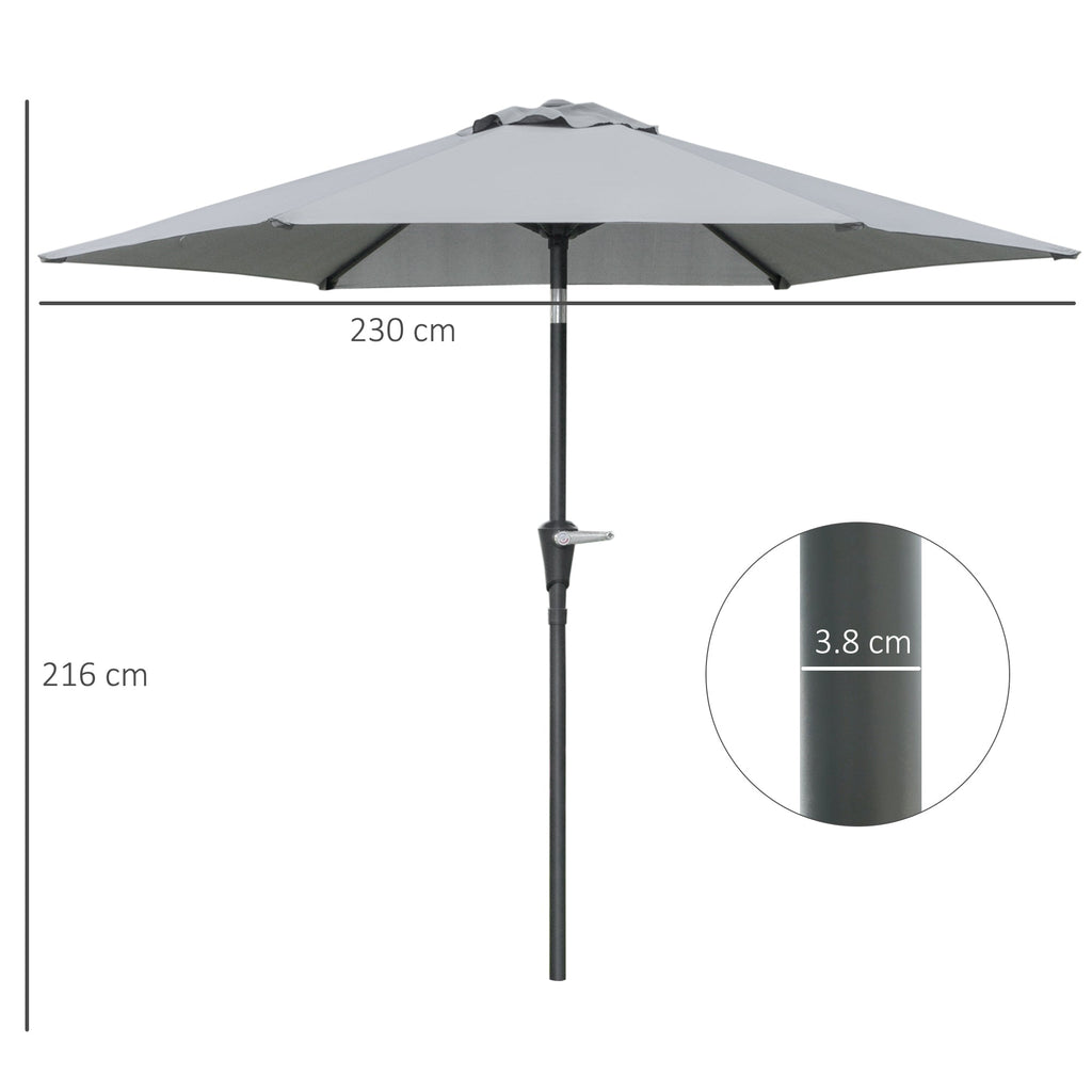 EasyComfort Parasol kantelbaar 2.3x2m met slinger en 6 baleinen, grijs