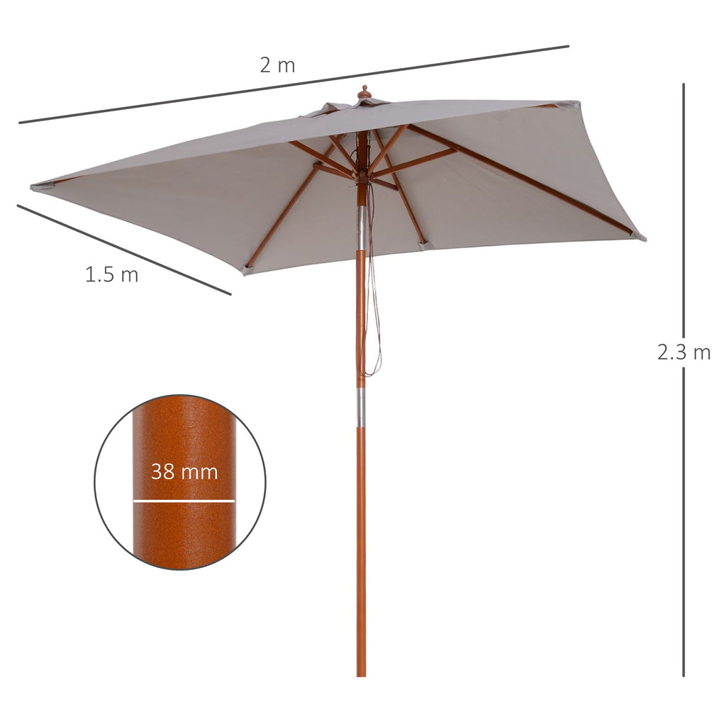 EASYCOMFORT Tilting Garden Umbrella 2x1.5 m 6 Ribs with Fir Wood Pole, Gray