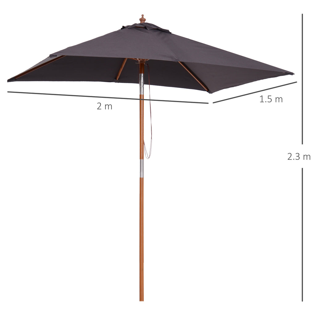 Easycomfort Ombrellone da Giardino Inclinabile 2x1.5 m with 6 Stecche e Palo in Legno di Abete, Grigio Scuro