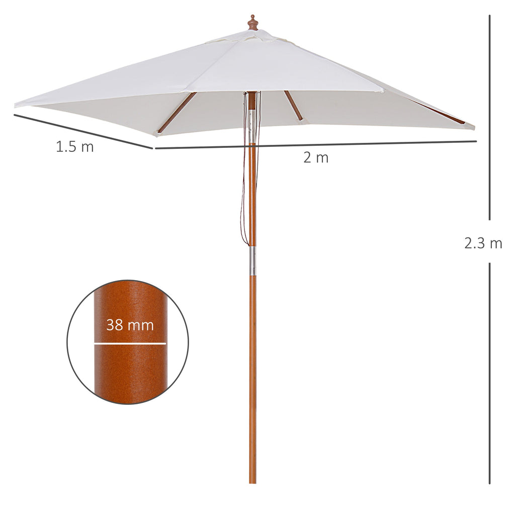 EASYCOMFORT Tilting Garden Umbrella 2x1.5m with 6 ribs with Fir Wood Pole and Rope, Beige