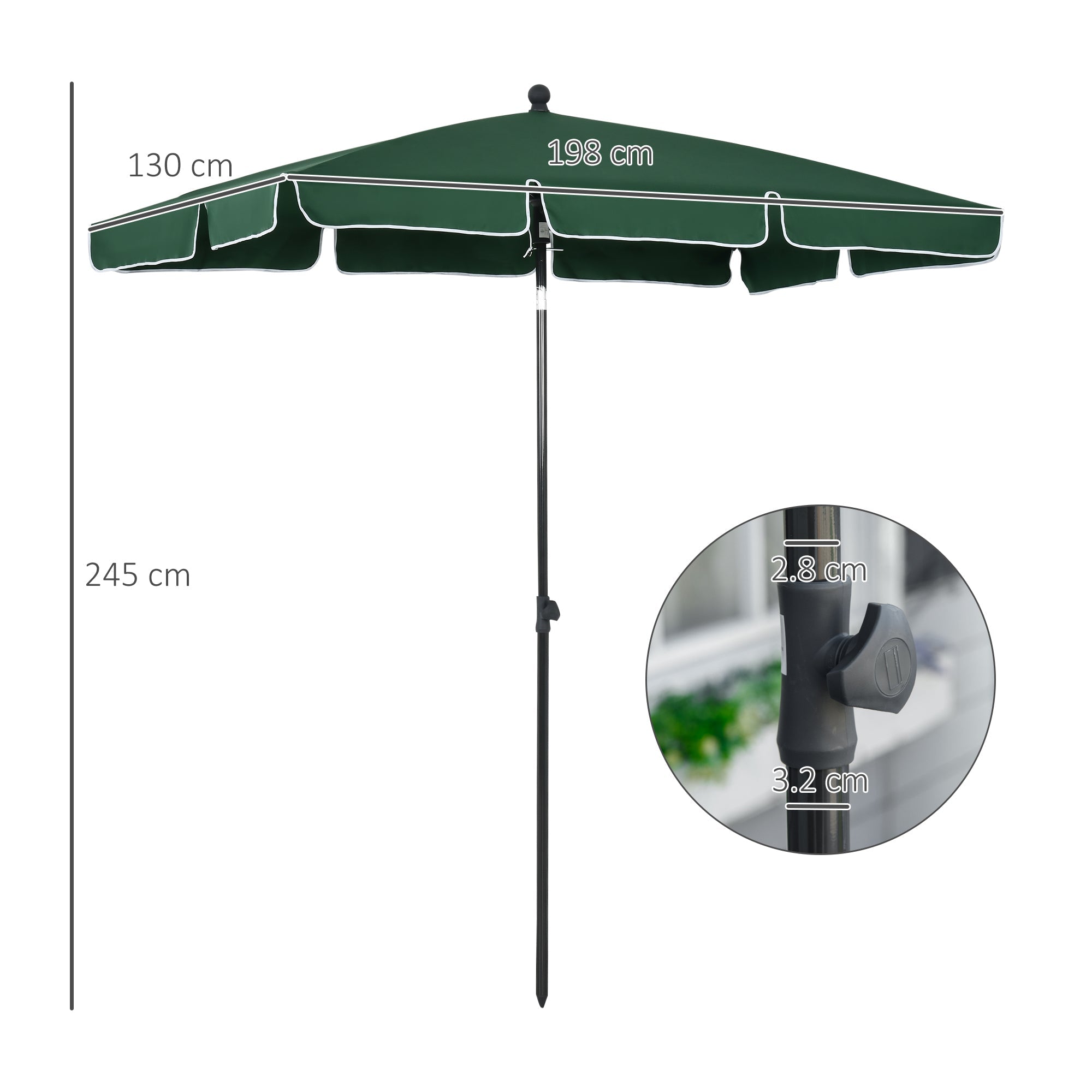 EasyComfort Ombrellone da Giardino Rettangolare 2x1.3m with Inclinazione Regolabile e Palo in Alluminio, Verde e black