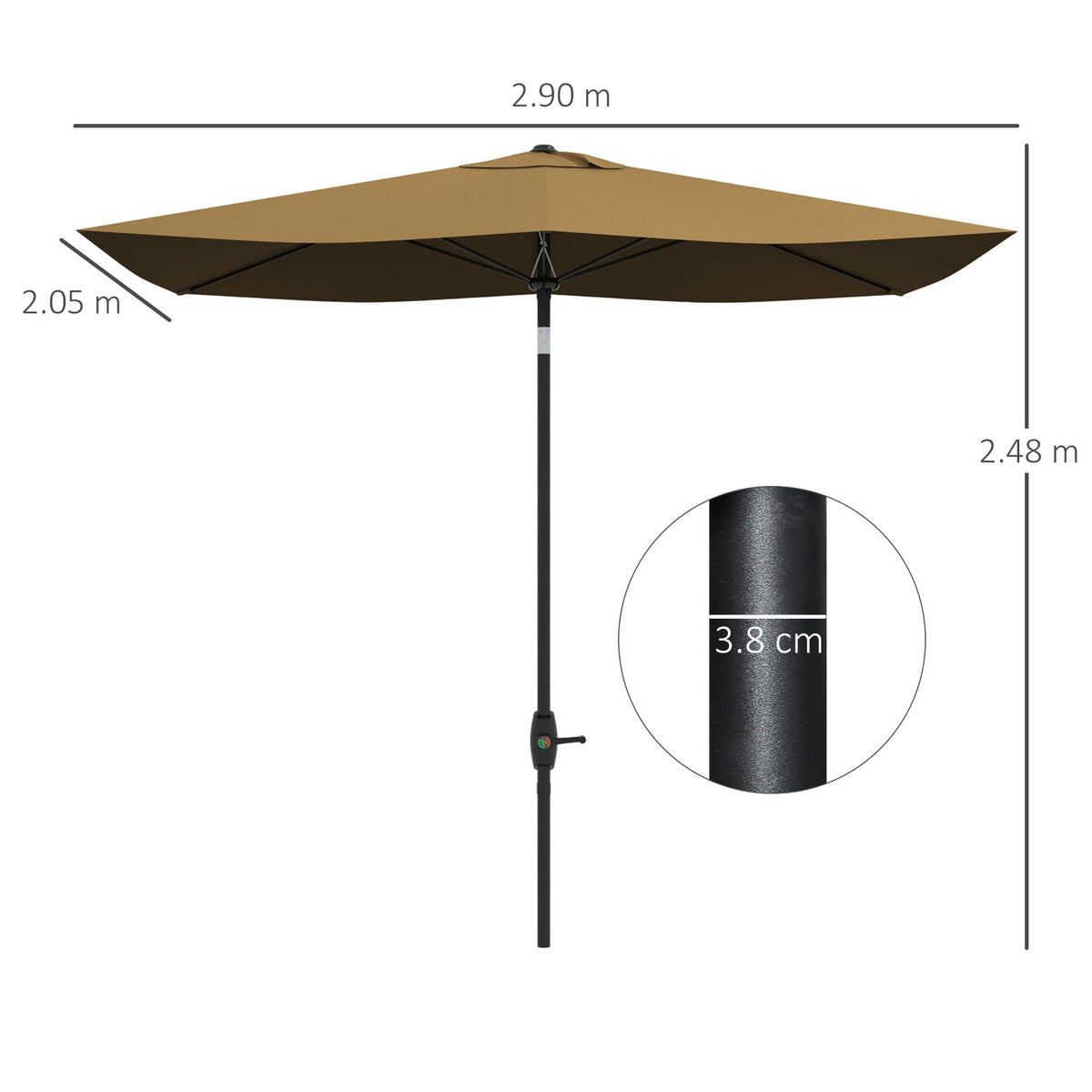 EasyComfort Tuinparasol rechthoek 3x2 m met slinger en kantelbaar, koffie