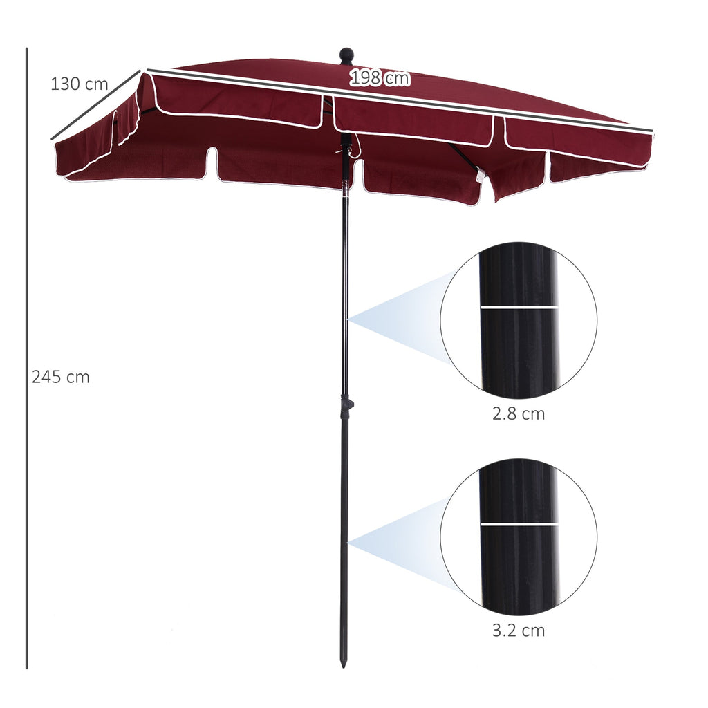 EasyComfort Tuinparasol rechthoekig 198x130x245 cm, wijnrood