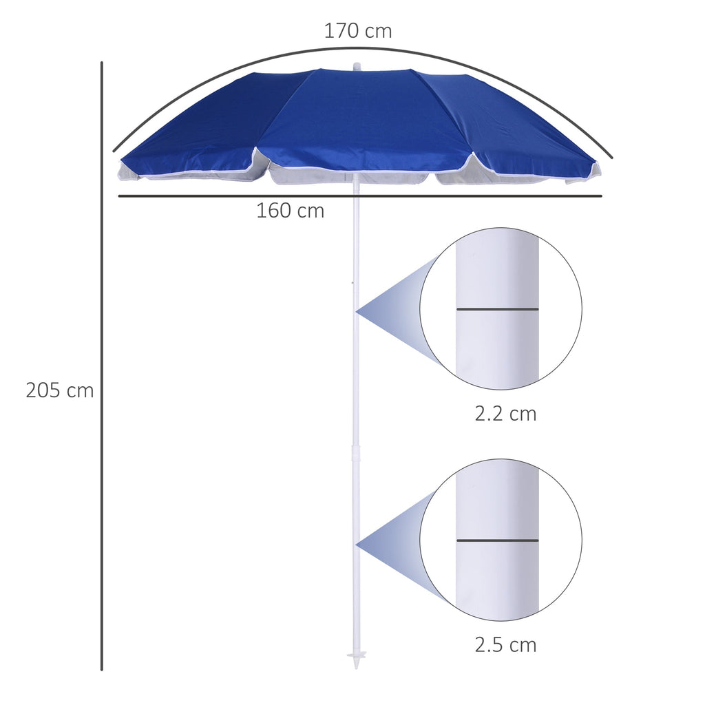 EasyComfort Ombrellone da Spiaggia Inclinabile with Fodera Riflettente, in Acciaio e Poliestere, Ø1.7x2.05 m, Blu