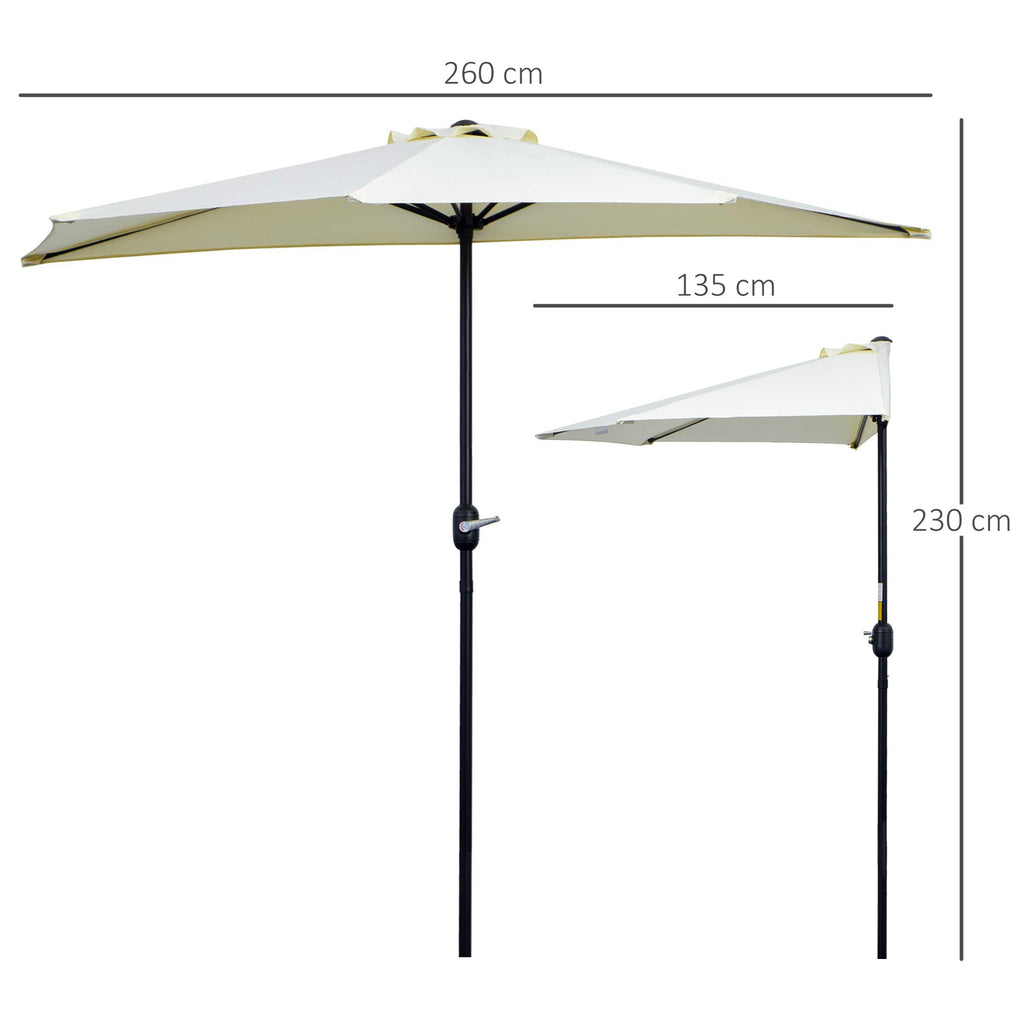 EasyComfort Ombrellone da Terrazza a Mezzaluna with Apertura a Manovella e Palo a 2 Sezioni, 2.6x1.35 m, Beige