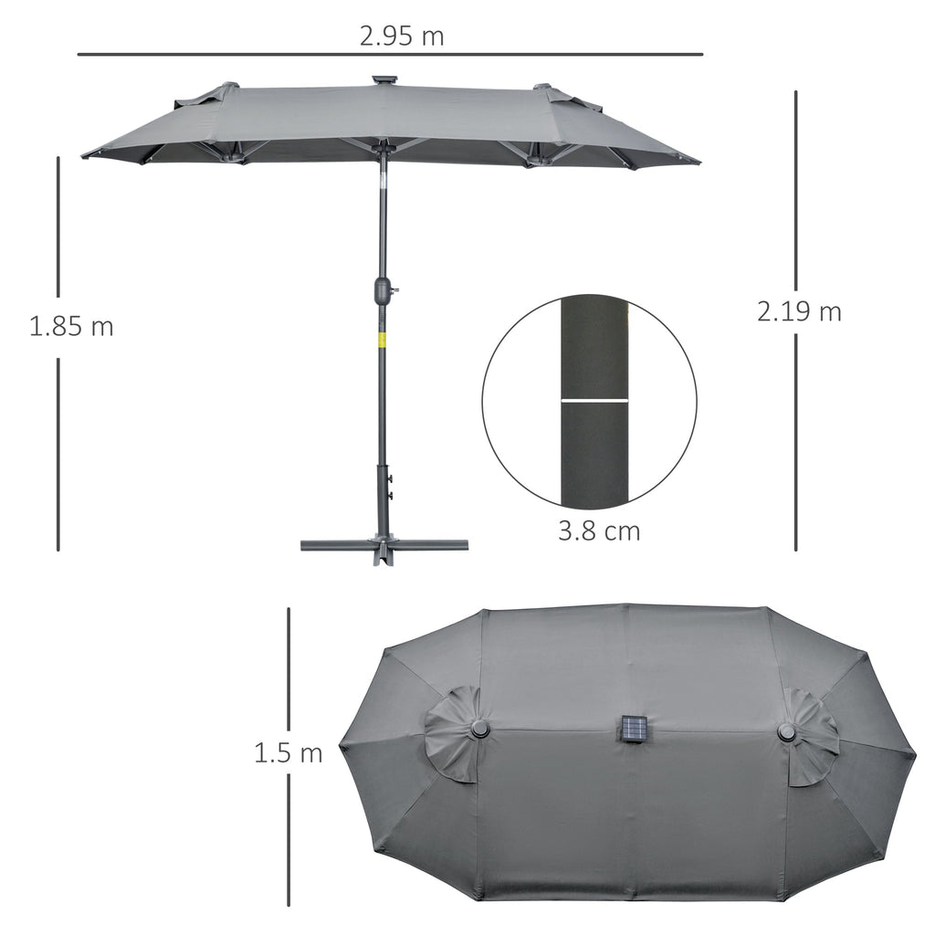 EasyComfort dubbele parasol met zonne-LED's 295x150x219 cm, grijs