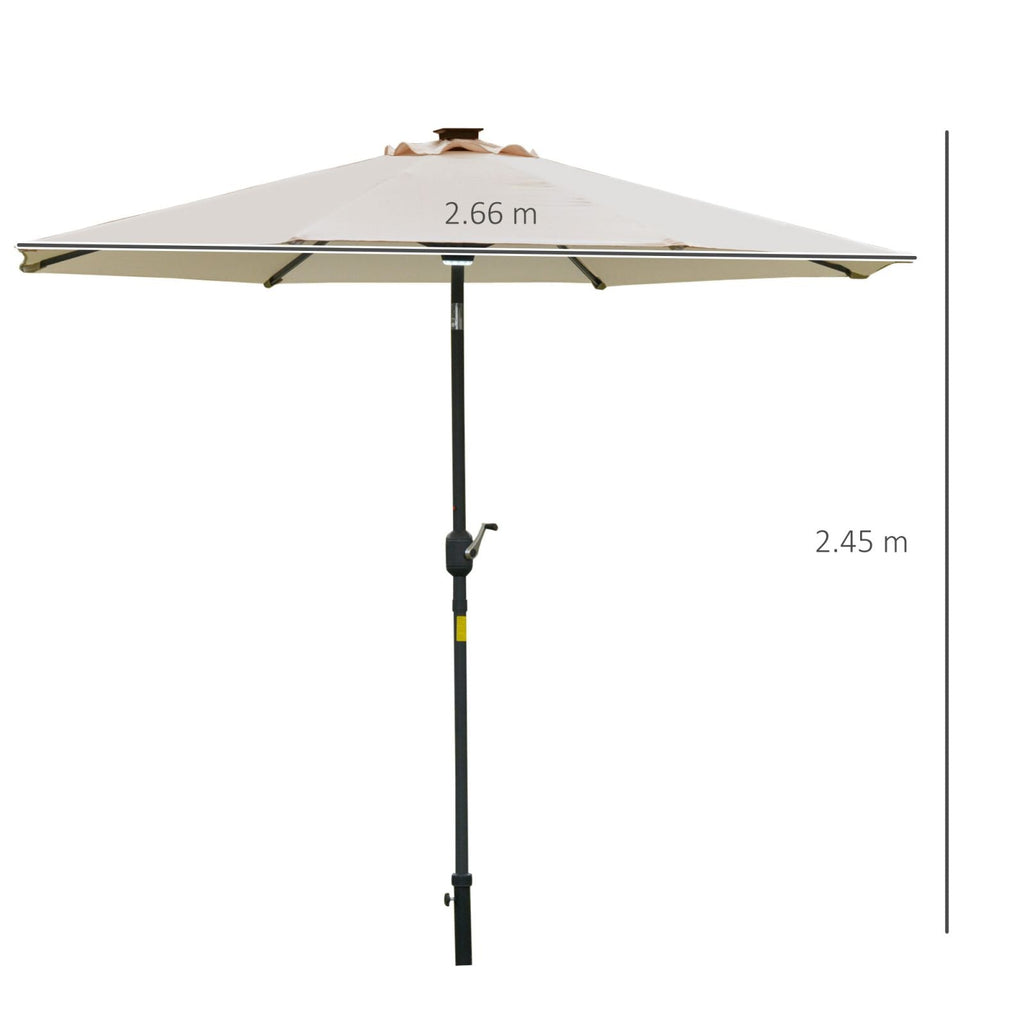 EASYCOMFORT Tilting Umbrella with Crank Opening, LED Lights and Solar Panel, Cream White Φ266x245cm