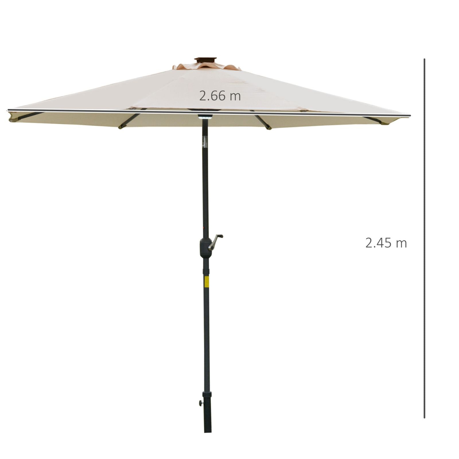 EASYCOMFORT Tilting Umbrella with Crank Opening, LED Lights and Solar Panel, Cream White Φ266x245cm