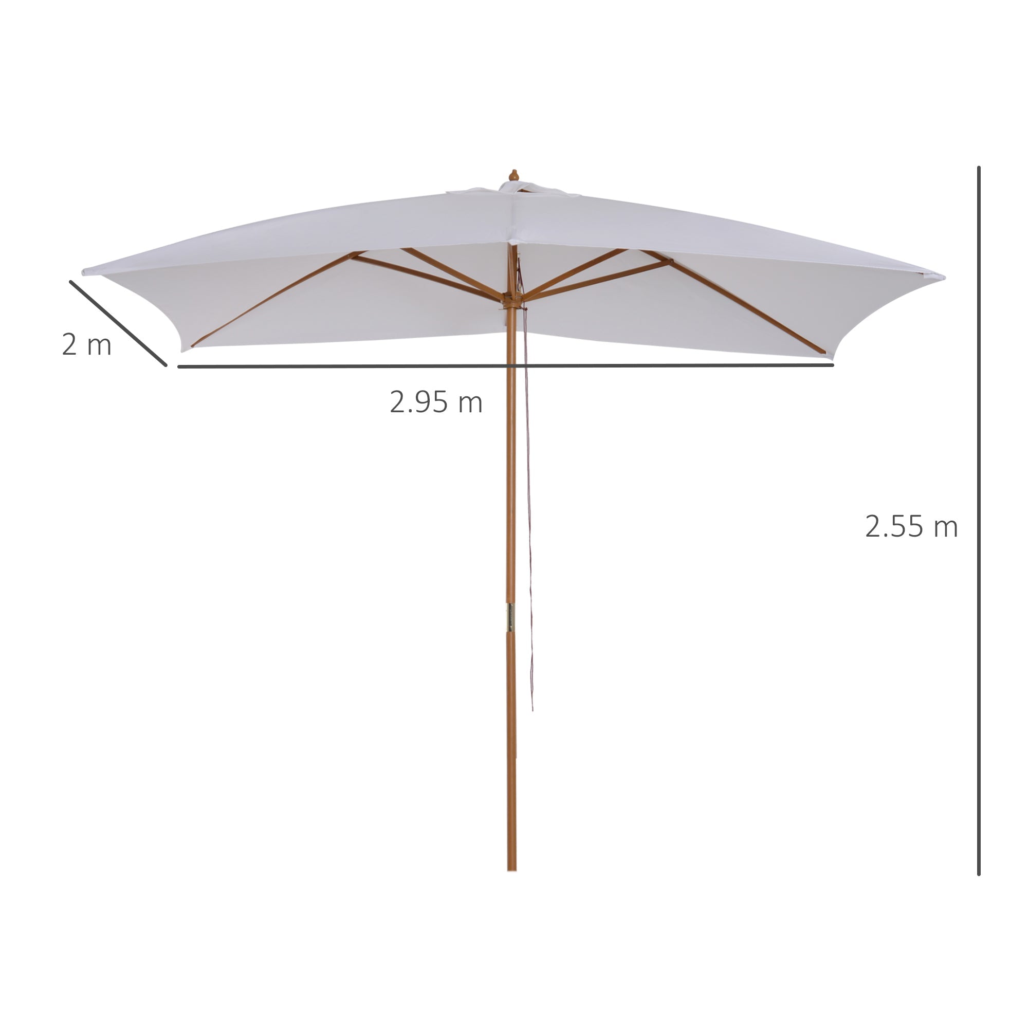 EasyComfort Ombrellone m da Giardino 2x3 in Legno Laccato with Copertura Rimovibile, white