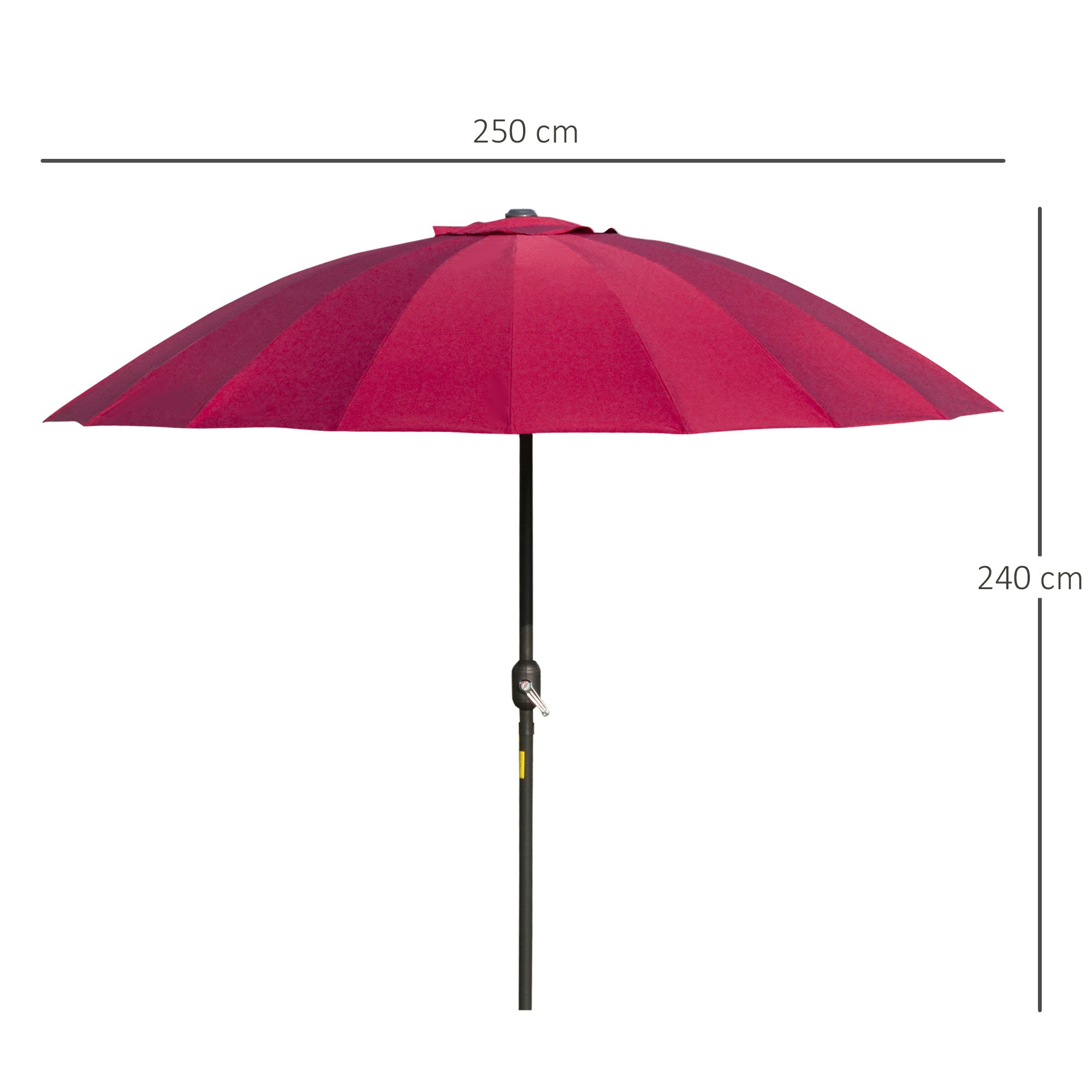 EasyComfort Ombrellone Rotondo Pieghevole a 18 Stecche with Manovella, in Metallo e Poliestere, Ø250x240 cm, Rosso Vino