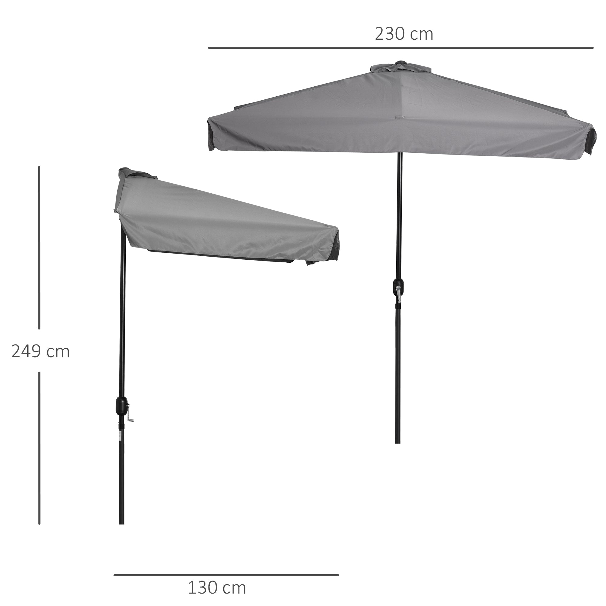 Easycomfort Ombrellone Semicircolare da Parete 2.5x2.3m, with Apertura a Manovella, in Metallo e Poliestere, Grigio