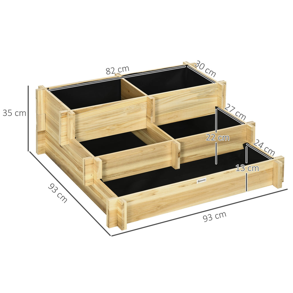 Easycomfort Orto Rialzato a 3 Livelli in Legno d'Abete per Verdure, Fiori e Piante da Giardino 93x93x35 cm