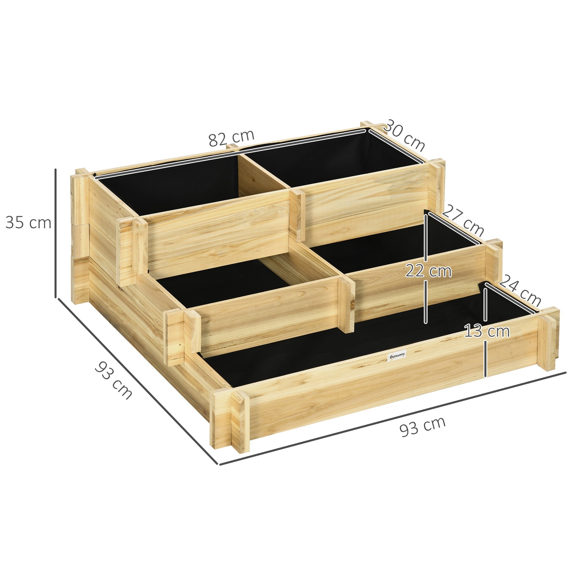 Easycomfort Orto Rialzato a 3 Livelli in Legno d'Abete per Verdure, Fiori e Piante da Giardino 93x93x35 cm