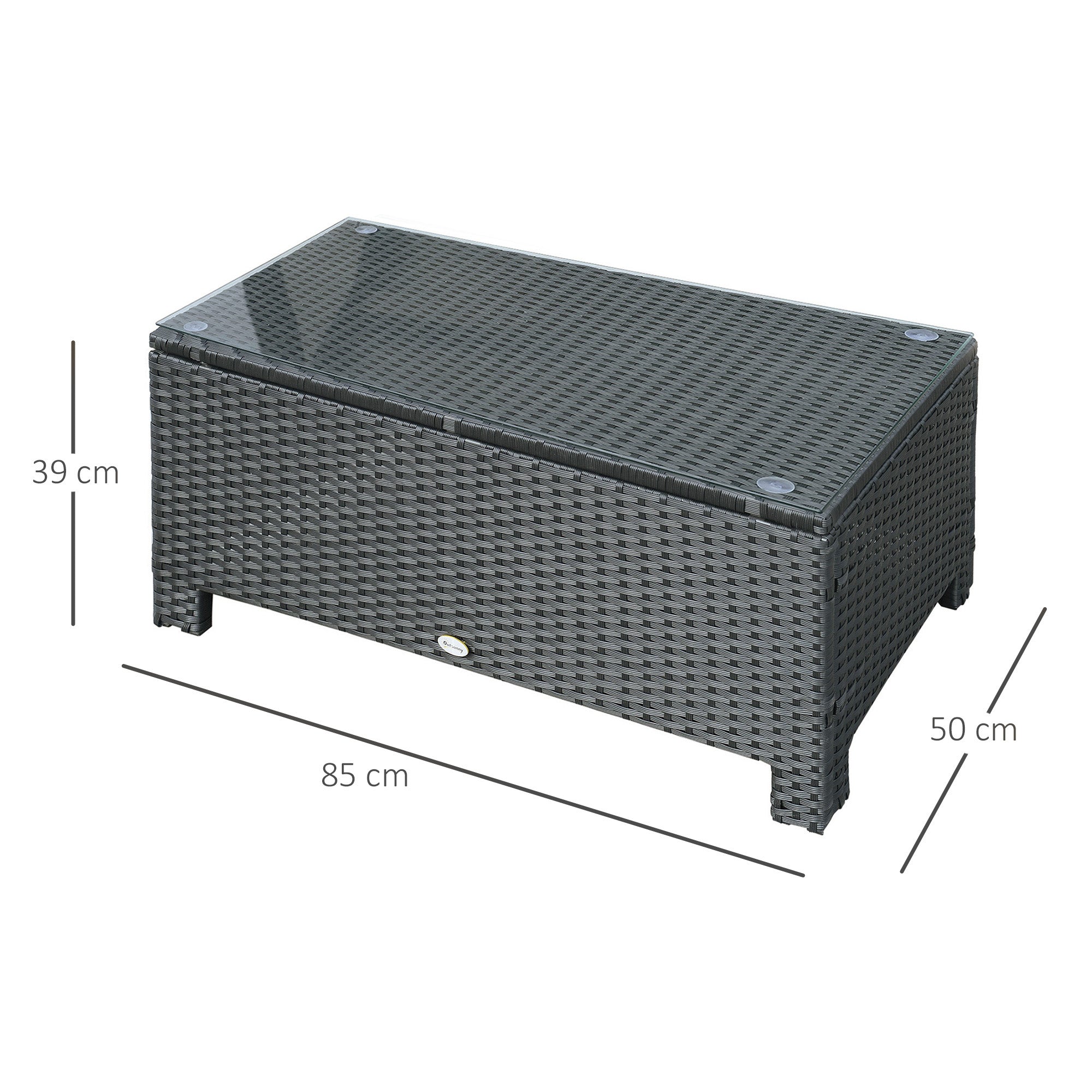EasyComfort Ousunny Tavolino da Esterni in Rattan PE with Piano in Vetro Temperato, 85x50x39cm, black