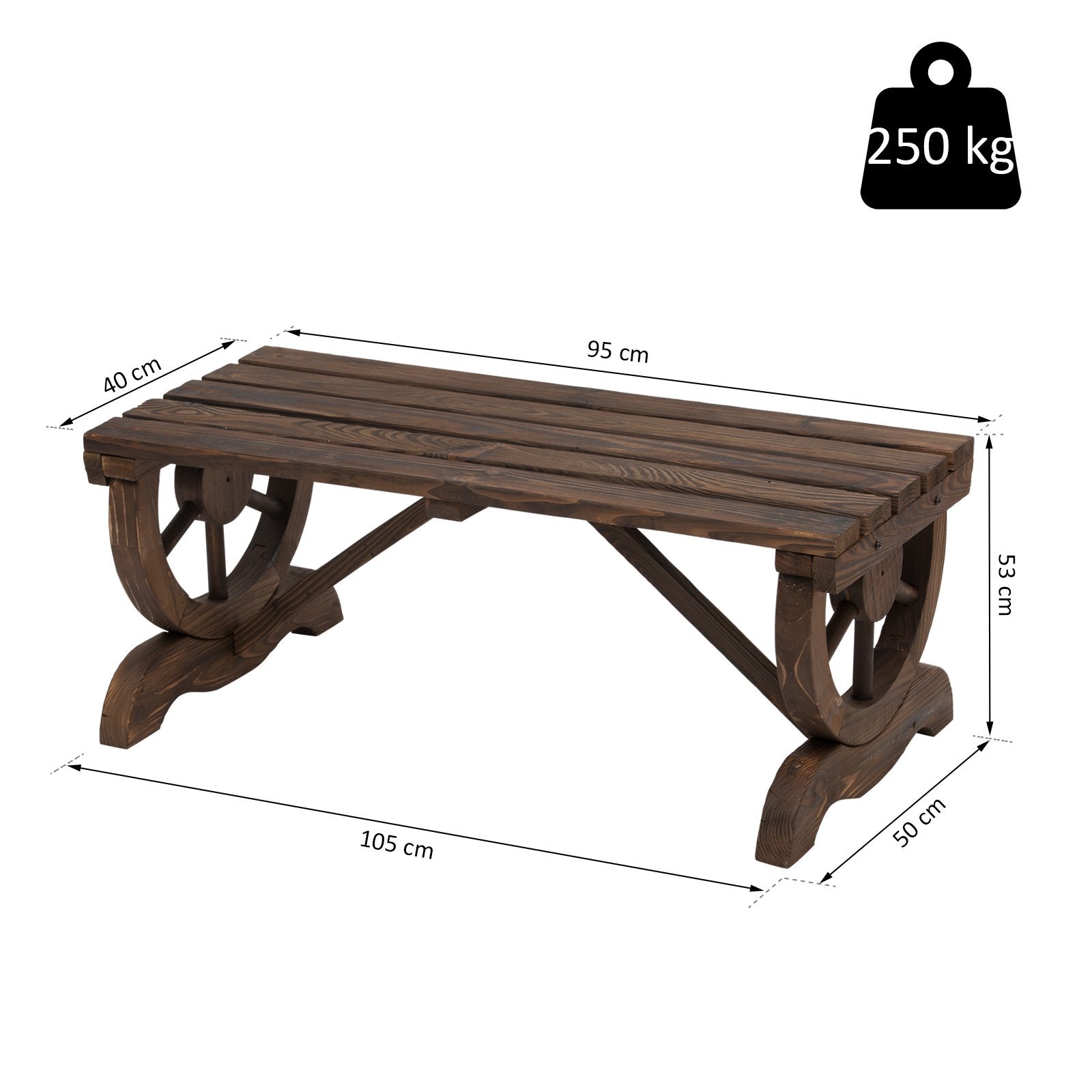 EASYCOMFORT Outdoor Bench for 2 people in Burnt Effect Fir Wood 105x50x53cm